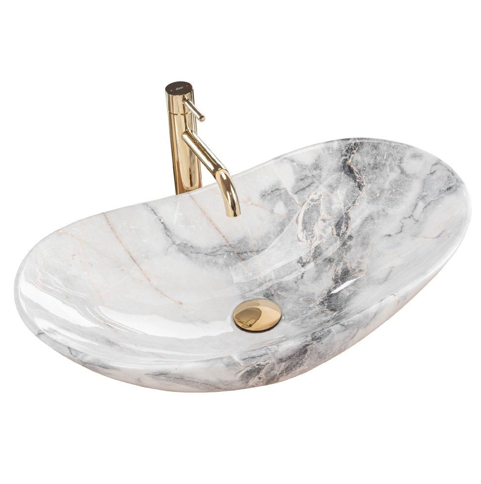Badezimmer Rea Aufsatzwaschbecken Waschbecken Marmor Optik 60,5x36cm Royal Granit