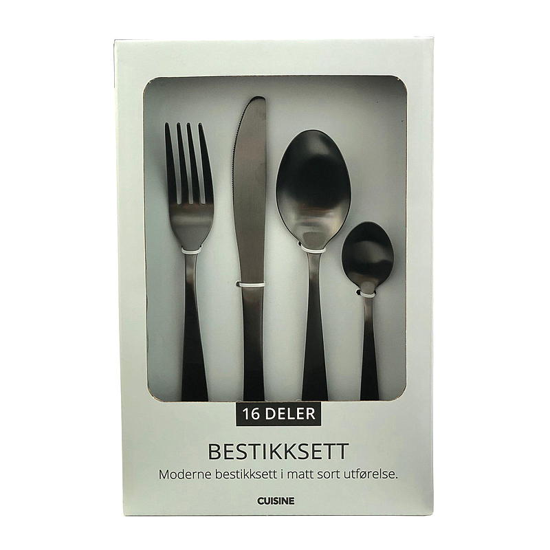 Cuisine Bestikksett 16 deler matt sort