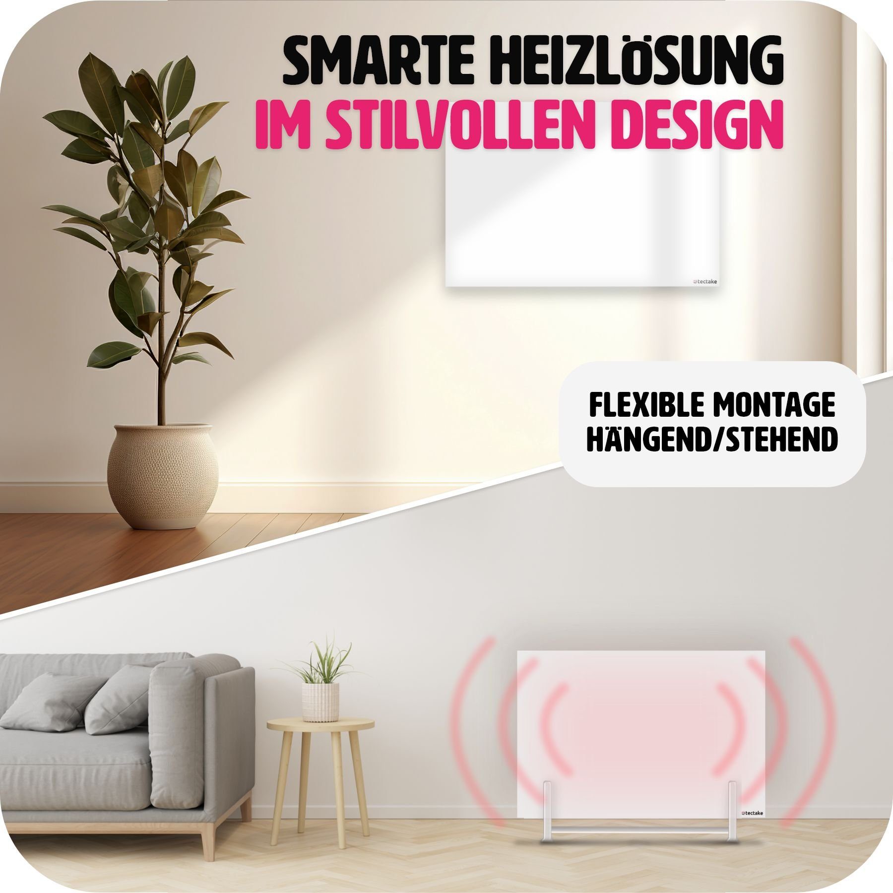 tectake Heizkörper Hybrid-Infrarotheizung mit Thermostat & Kippschutz