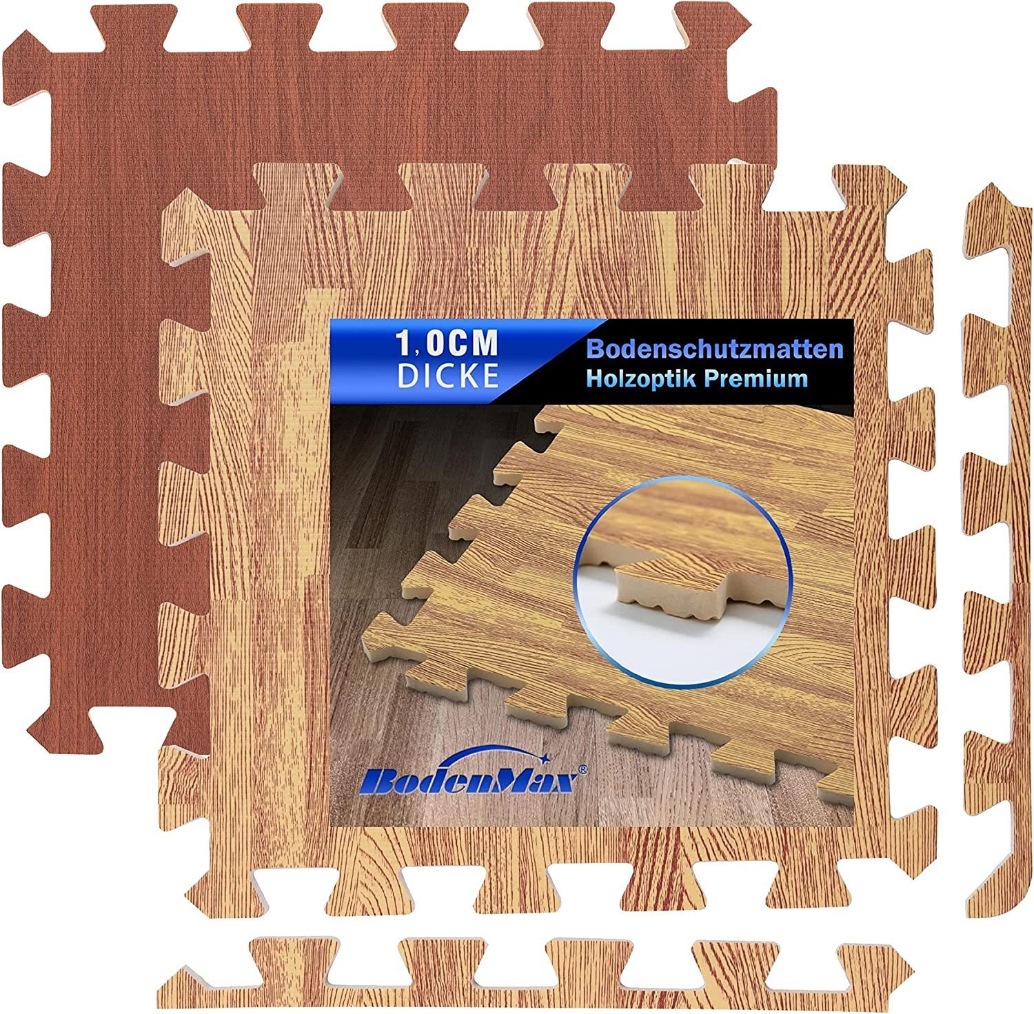 BodenMax Bodenturnmatte BodenMax Holzoptik EVA Gymnastikmatte rutschfest, 18,36,54,108 Stücke