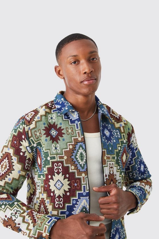Langärmliges gemustertes Overshirt mit Reißverschluss