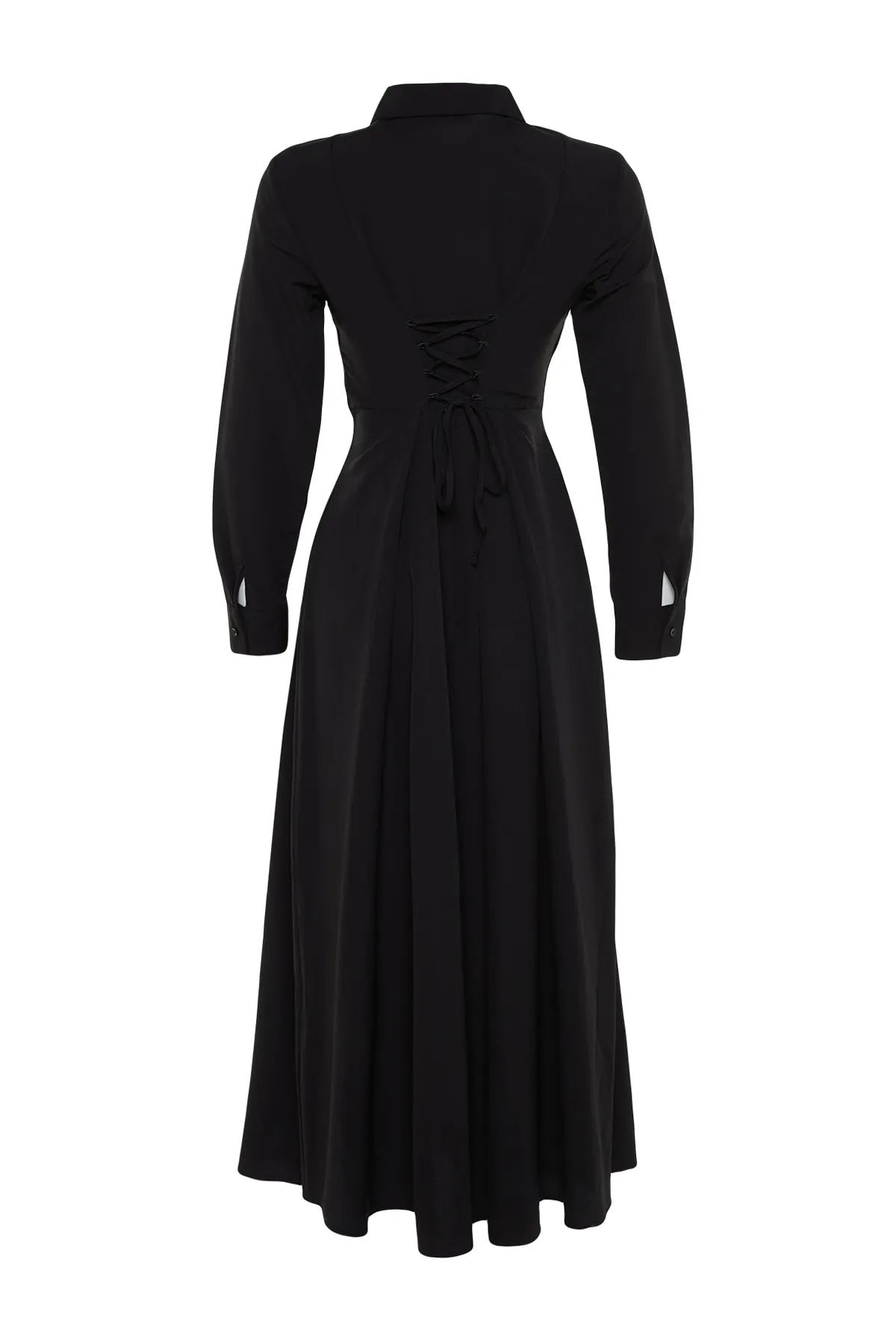 Trendyol Modest  Schwarzes Hemdblusenkleid aus gewebter Baumwolle mit versteckter Knopfleiste und Bindedetail auf der Rückseite TCTSS23EB00082