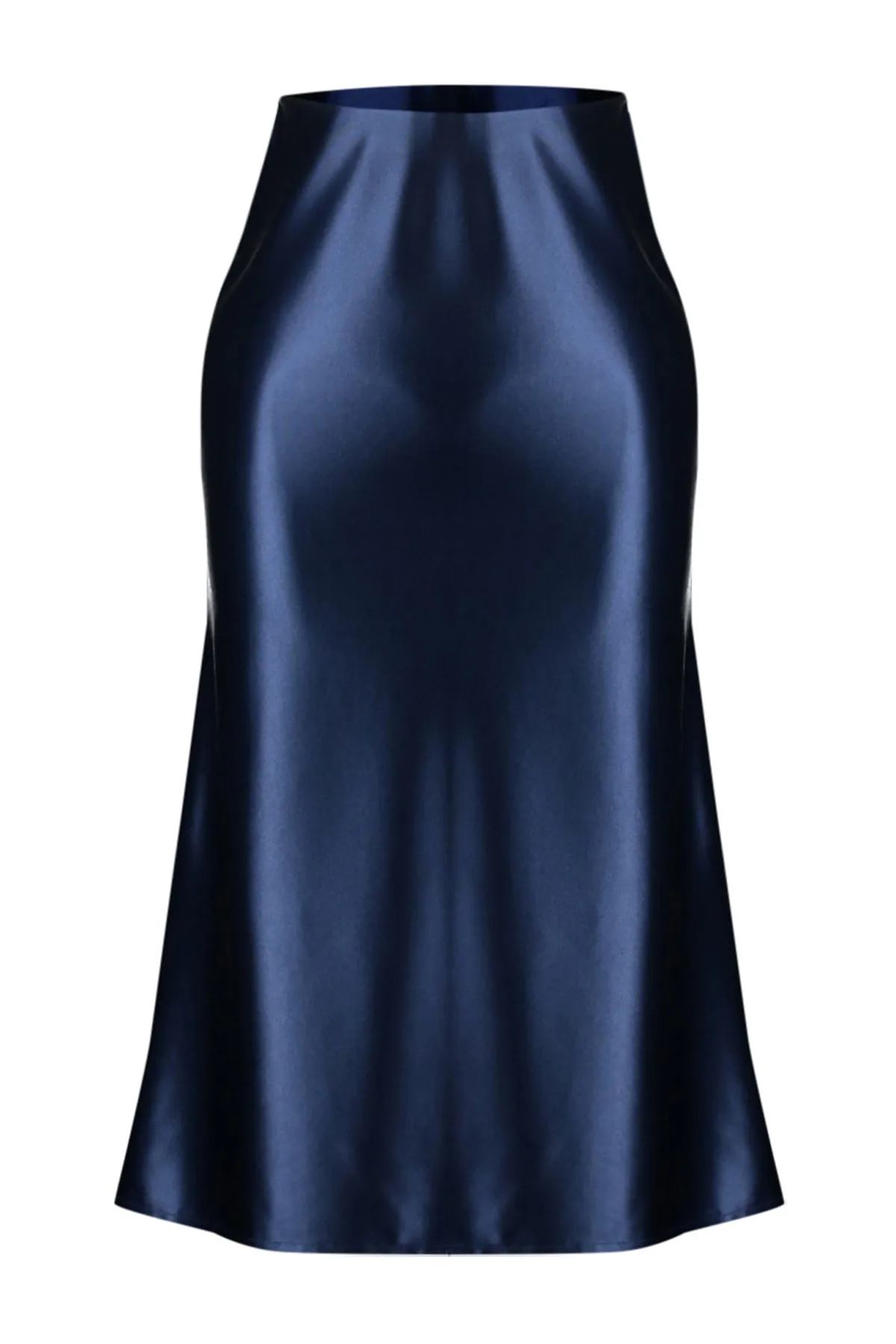Trendyol Collection  Indigoblauer A-Linien-/Glockenform-Midi-Strickrock aus hochwertigem Satin TWOAW24ET00088