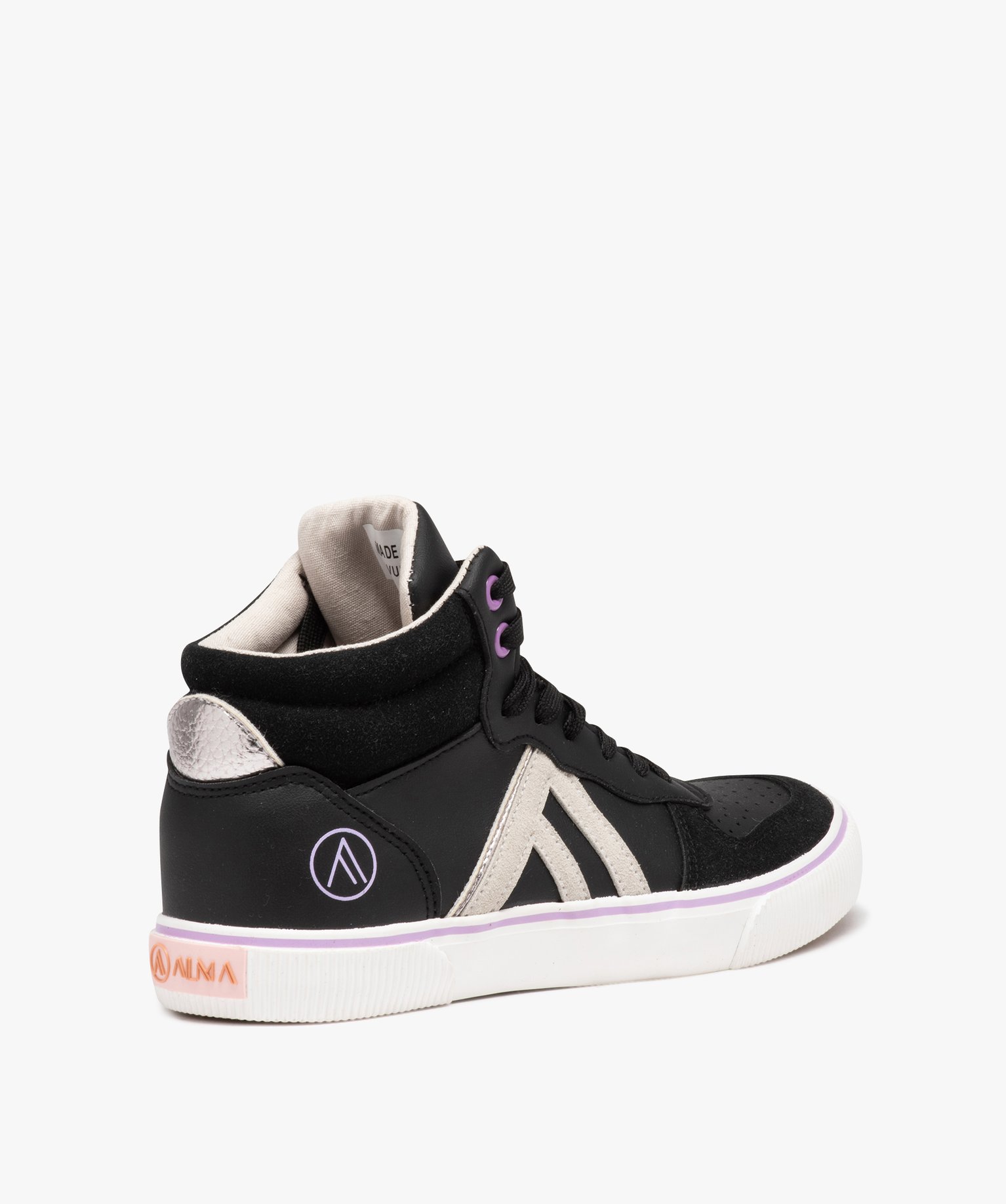 Baskets femme mid-cut unies à lacets - Alma Planète noir | GEMO