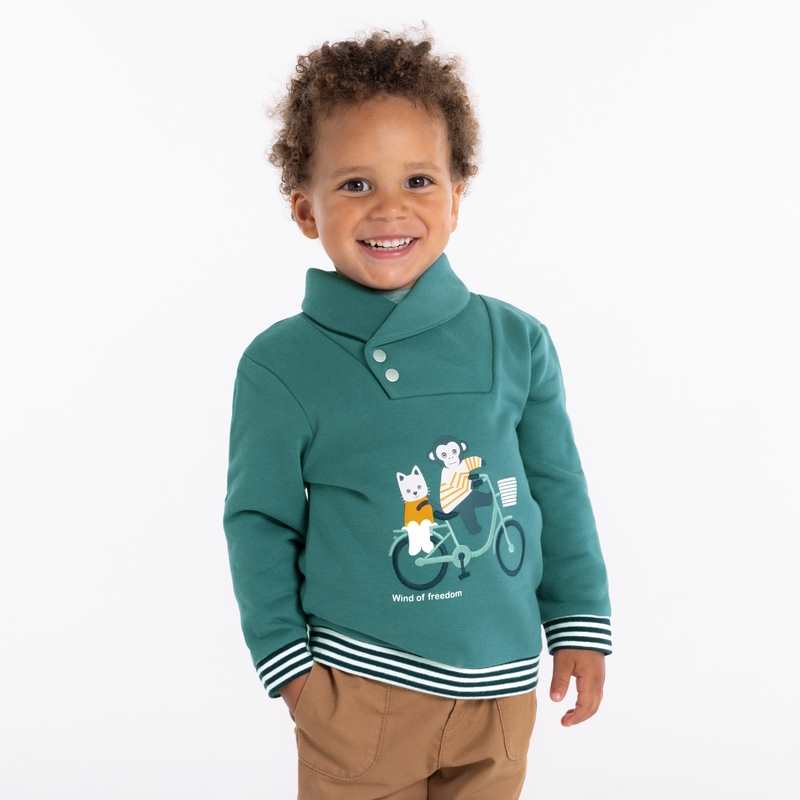 Sweat col croisé animaux bleu bébé garçon