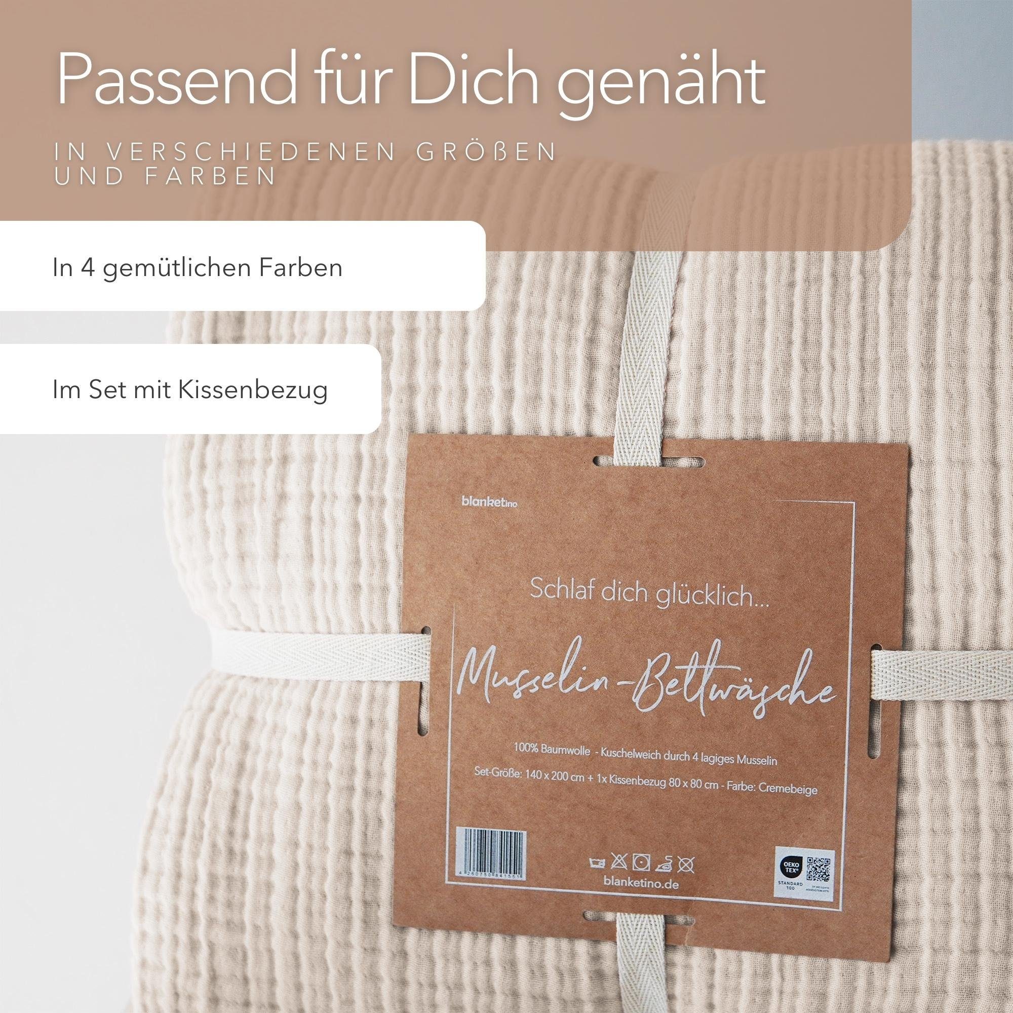 Bettwäsche Bettbezug Set aus 100% Musselin Baumwolle, blanketino, atmungsaktiver Kissenbezug & Deckenbezug, Musselin, Made in Germany
