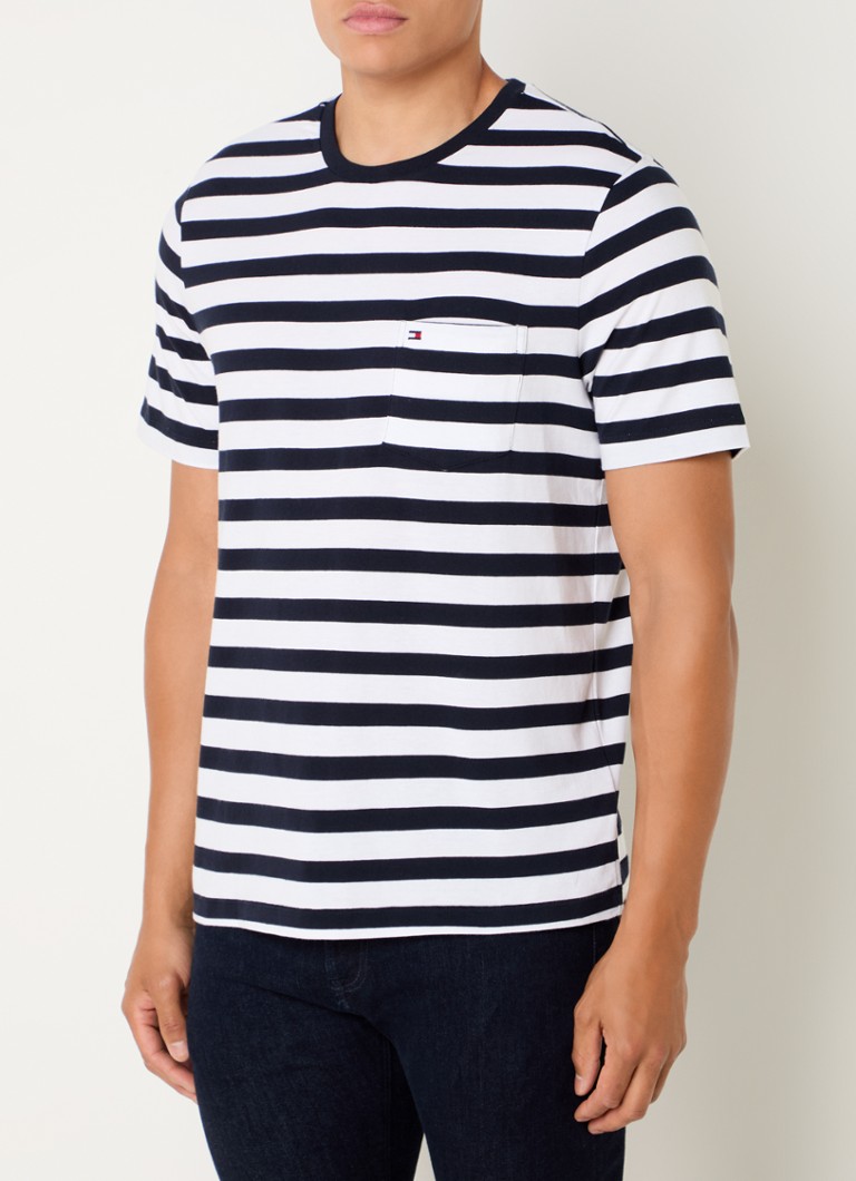 Tricou cu dungi Tommy Hilfiger și buzunar la piept