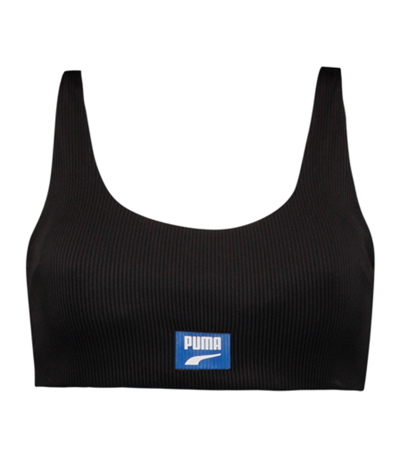 PUMA Black Combi Ribbed Scoop Neck Bikini-Oberteil