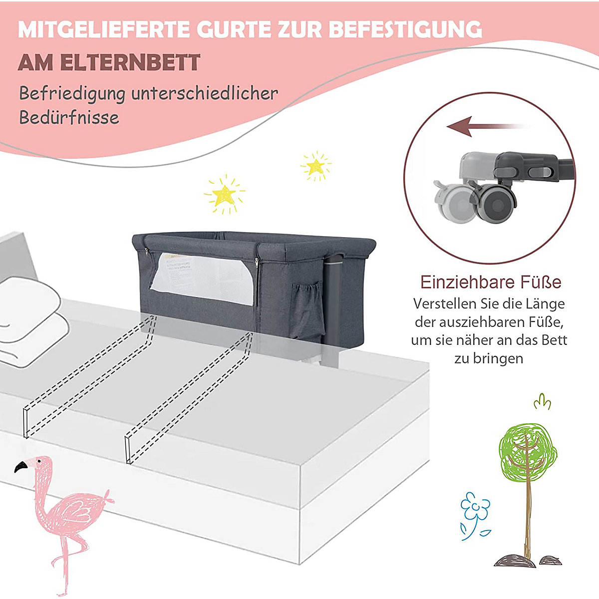 Beistellbett Babywiege inkl. Matratze Reisebett Höhenverstellbar