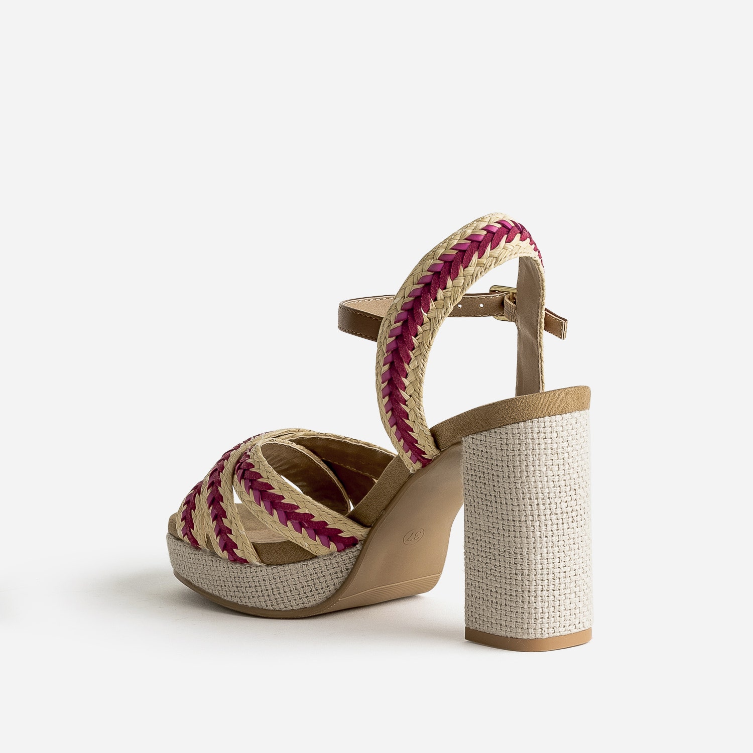 Sandale plateforme TEXTO beige tressée rouge et rose