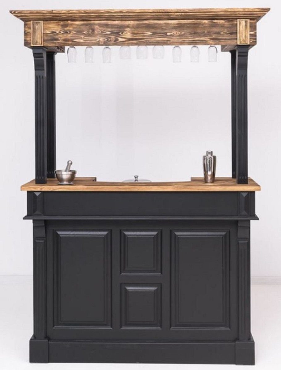 Casa Padrino Barschrank Landhausstil Theke Schwarz / Braun 150 x 56 x H. 210 cm - Massivholz Thekentisch - Massivholz Barmöbel im Landhausstil