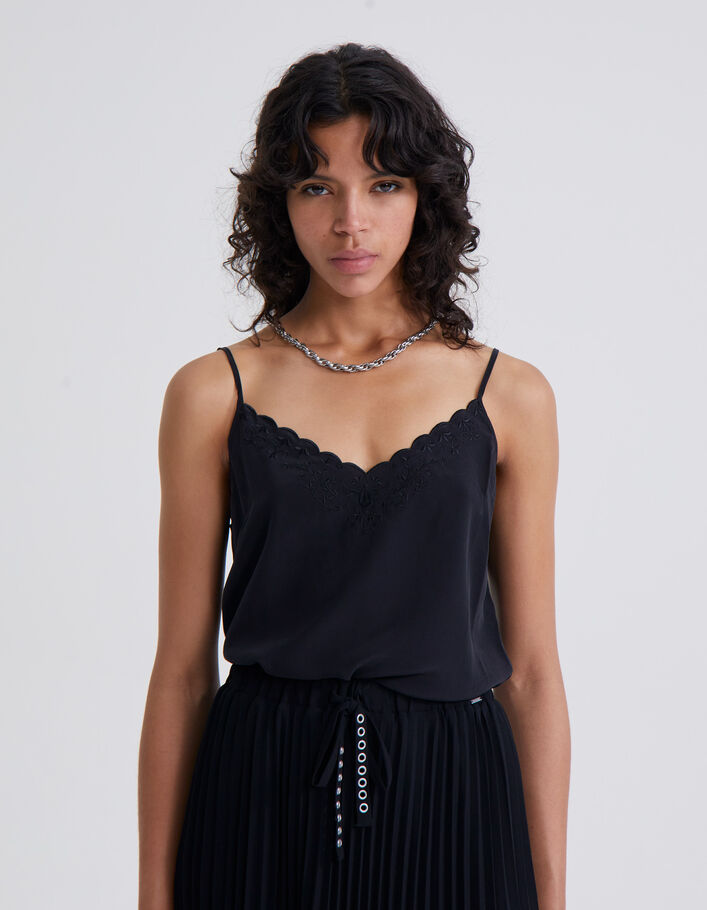 Caraco en soie coloris noir broderie tête de mort femme