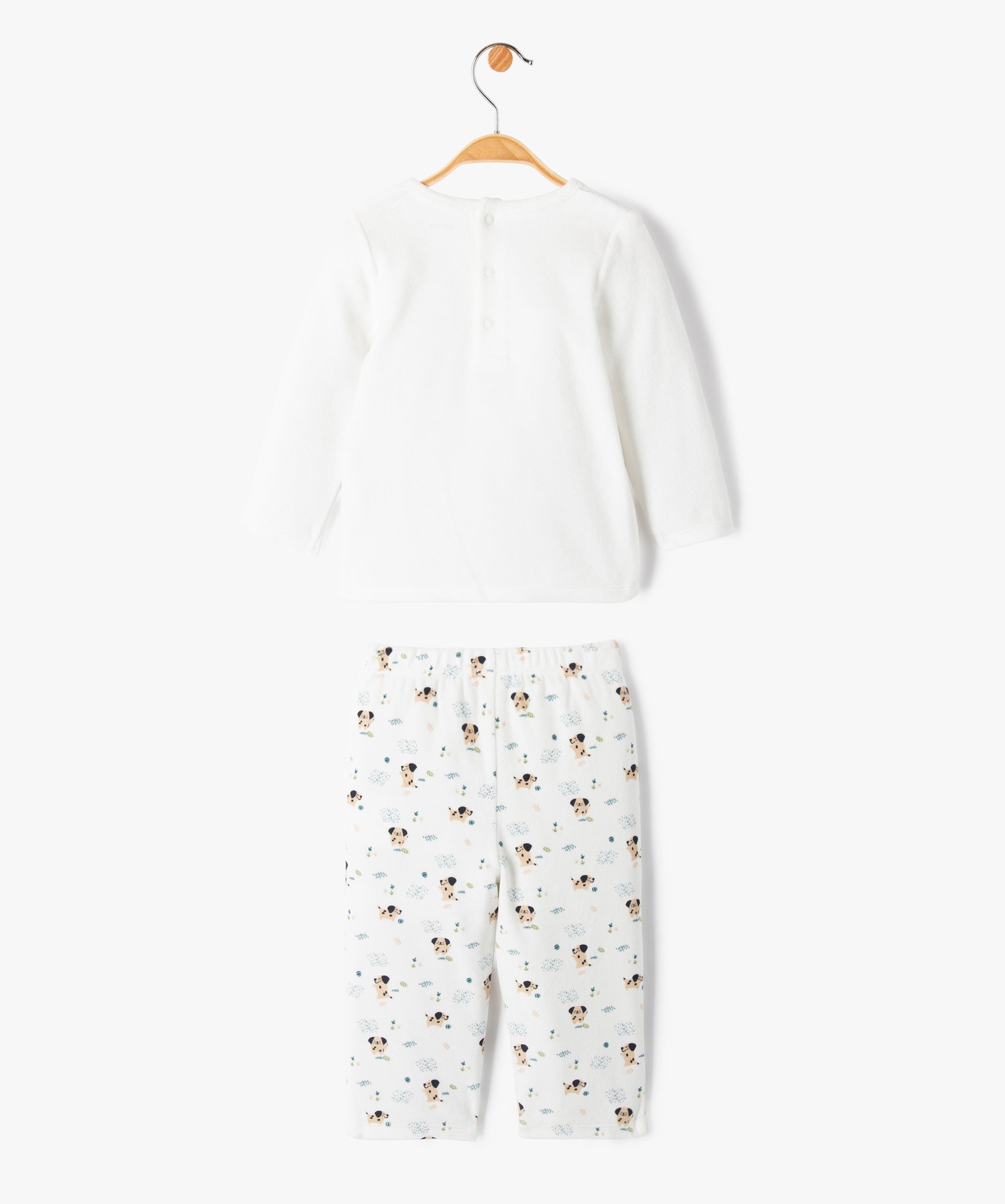 Pyjama 2 pièces en velours imprimé dépareillé bébé ecru | GEMO