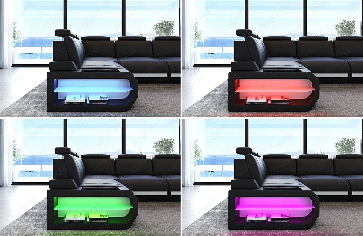 Sofa Dreams Wohnlandschaft Leder Couch Sofa Siena U Form Ledersofa, U-Form Ledersofa Wohnlandschaft mit LED-Beleuchtung und USB