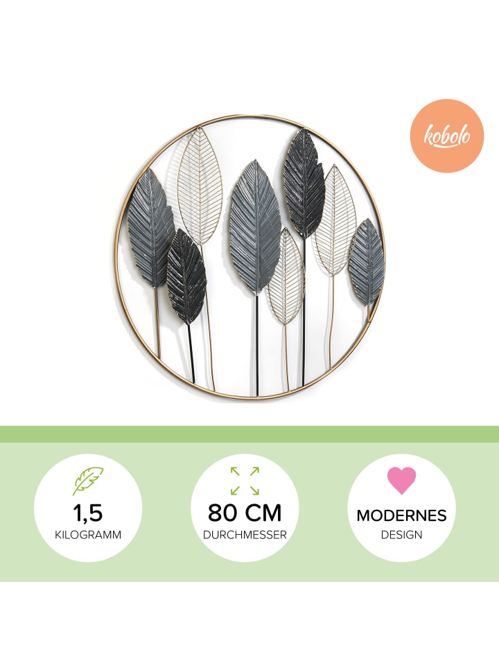 kobolo Metallbild FOGLIA in Grau günstig kaufen onesize