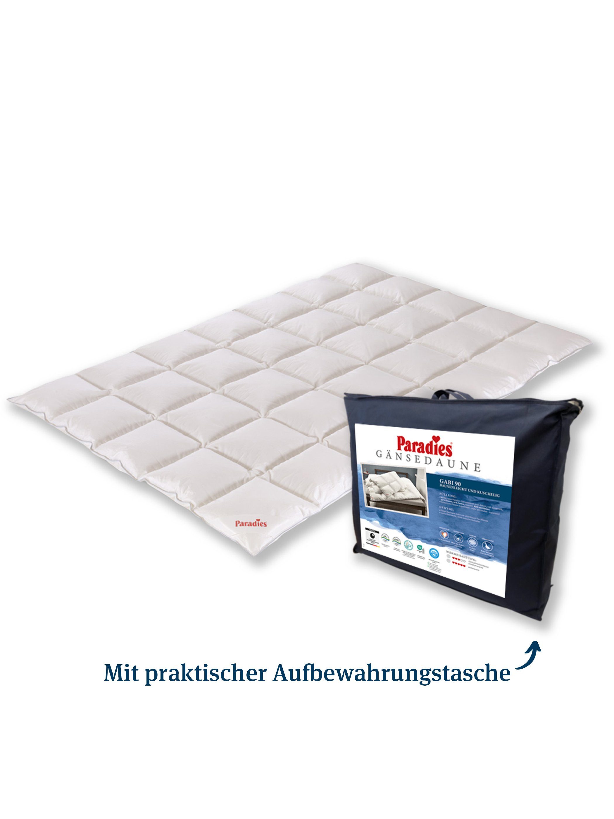 Gänsedaunenbettdecke, Gabi 90, Paradies, Füllung: 90% Daunen, 10% Federn, Bezug: 100% Baumwolle, Kundenliebling