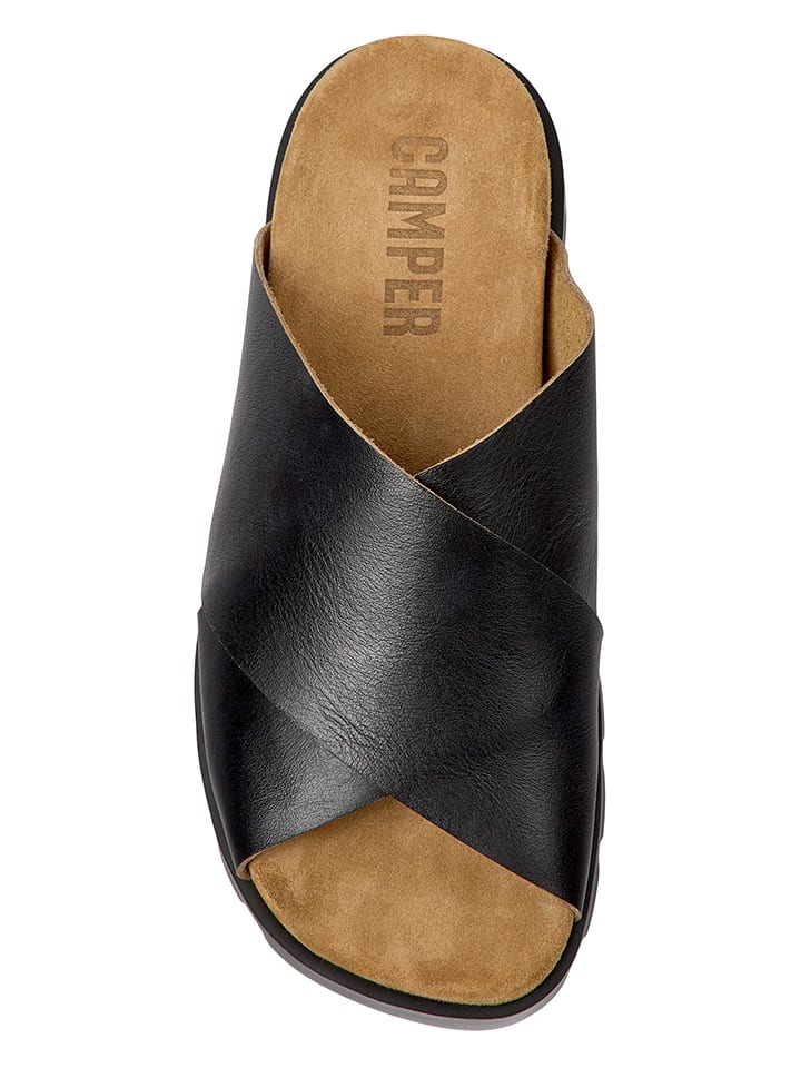 Camper Leder-Pantoletten in Schwarz günstig kaufen