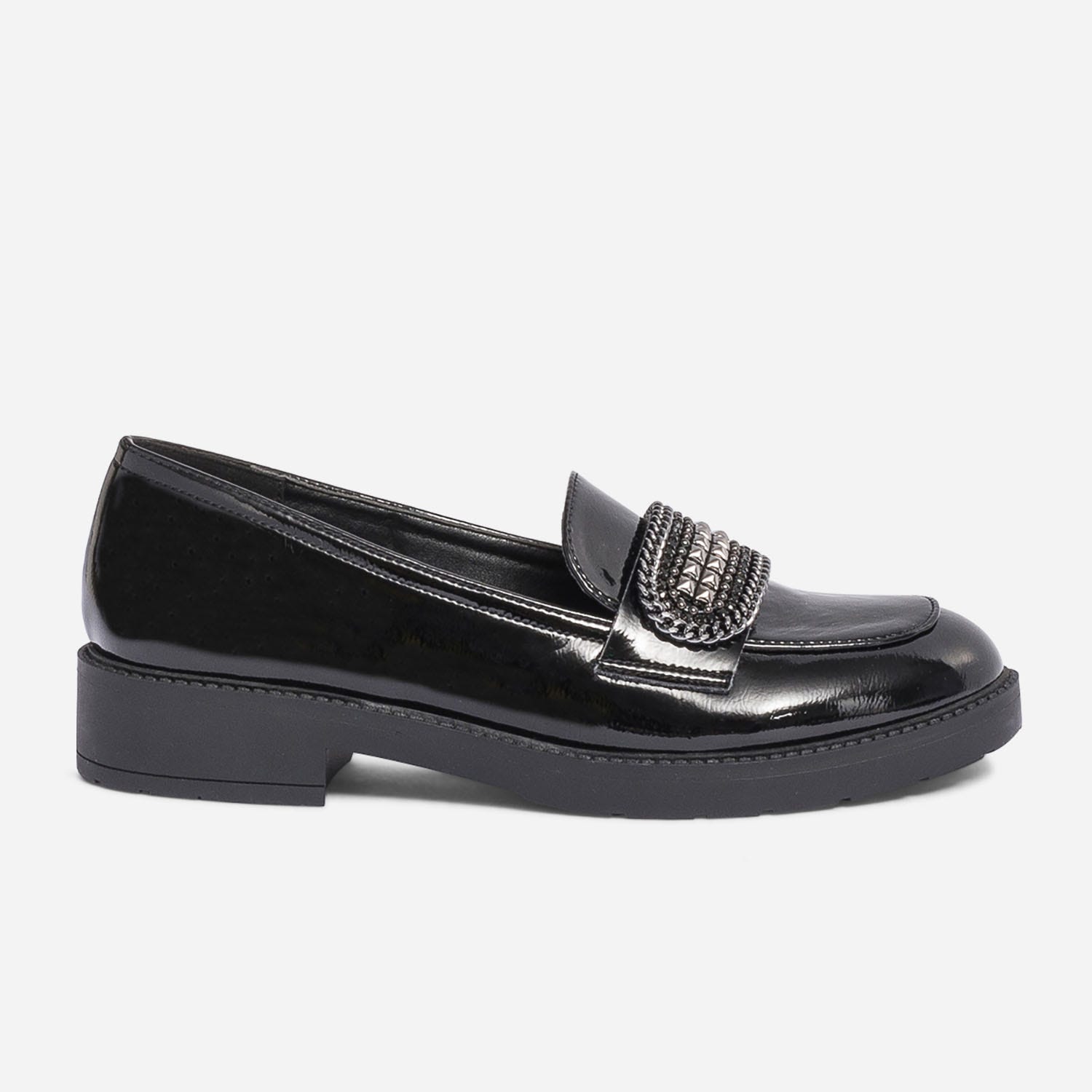 Mocassin TEXTO noir verni avec bijou