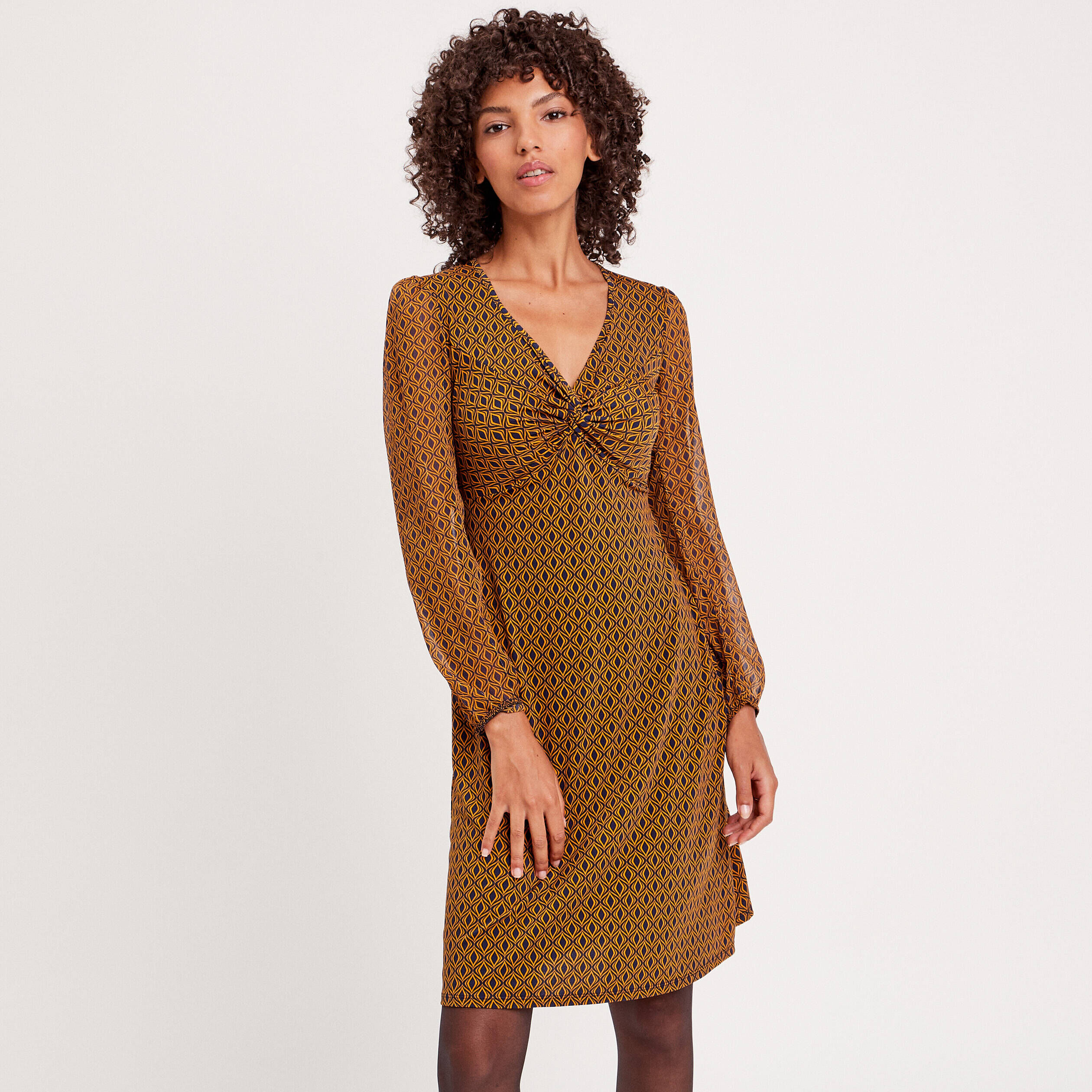 Robe évasée manches 3/4 bleu marine femme | Cache Cache