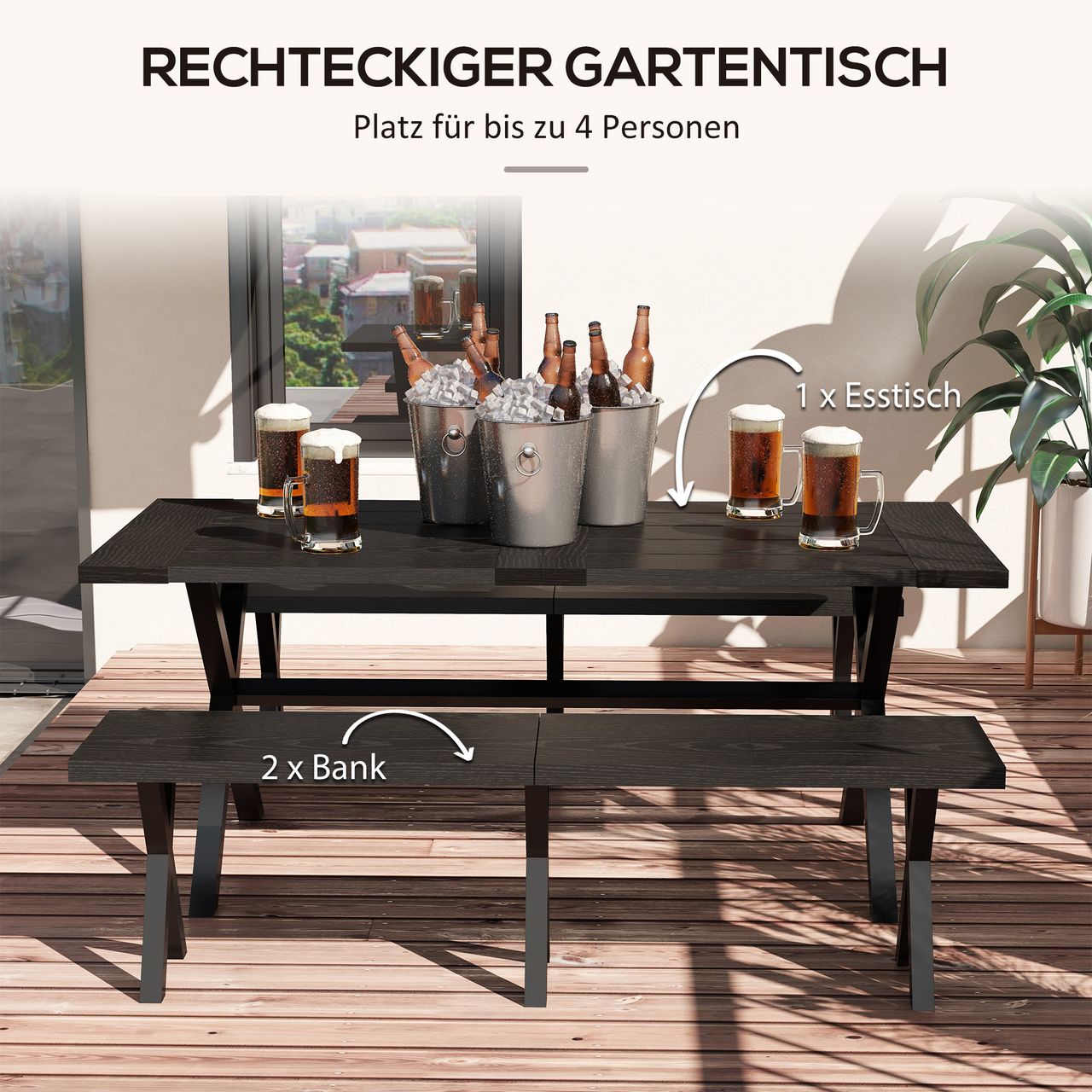 Outsunny Bierzeltgarnitur, 3-teilige Festzeltgarnitur mit Tisch und 2 Bänken