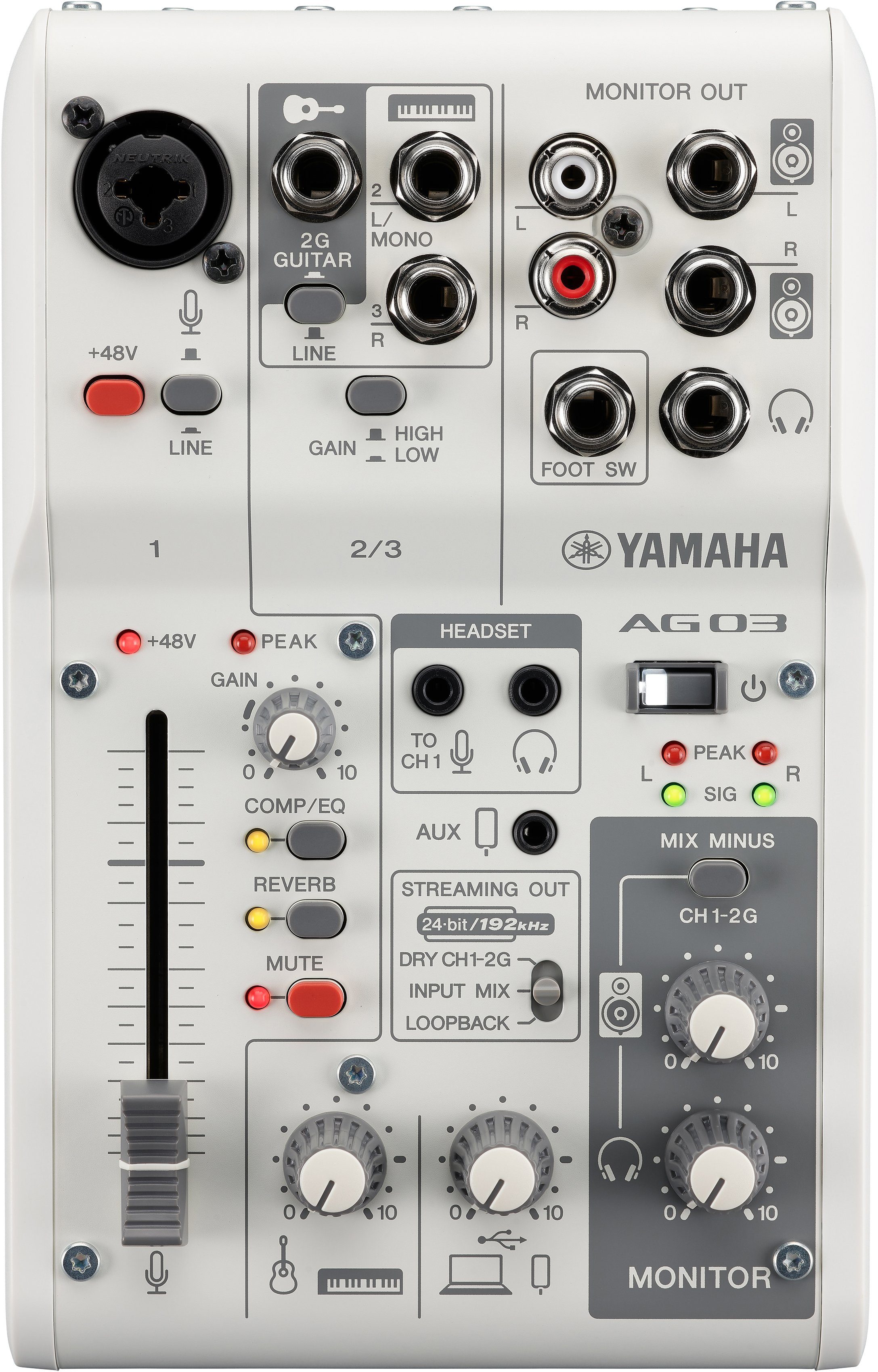 Yamaha Mischpult Livestreaming Set AG03MK2WSPK, Starterpaket mit AG Mixer, YCM01 Mikro und YH-MT1 Kopfhörer