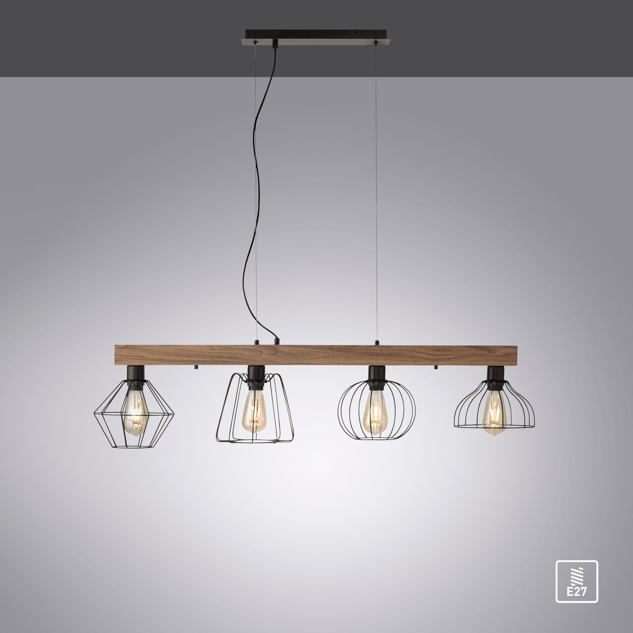 JUST LIGHT LeuchtenDirekt Pendelleuchte KASKA, Holzdekor, 4xE27 max. 40 W, Innenleuchte, IP20