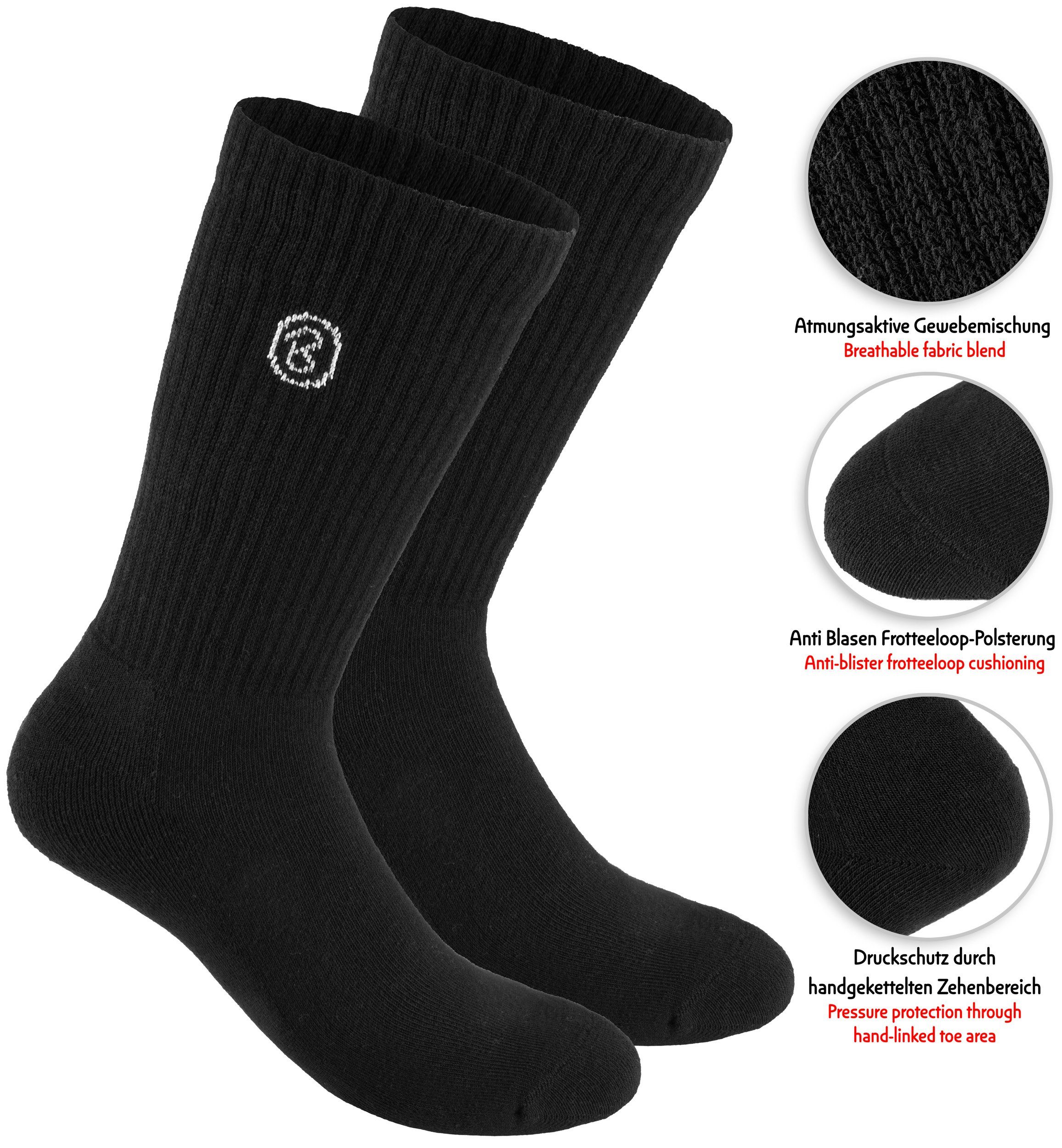 BRUBAKER Tennissocken Lange Sportsocken für Herren und Damen (Set, 6 Paar) Unisex Fitness Socken aus Baumwolle und Polyester - Crew Socks - Baumwollsocken