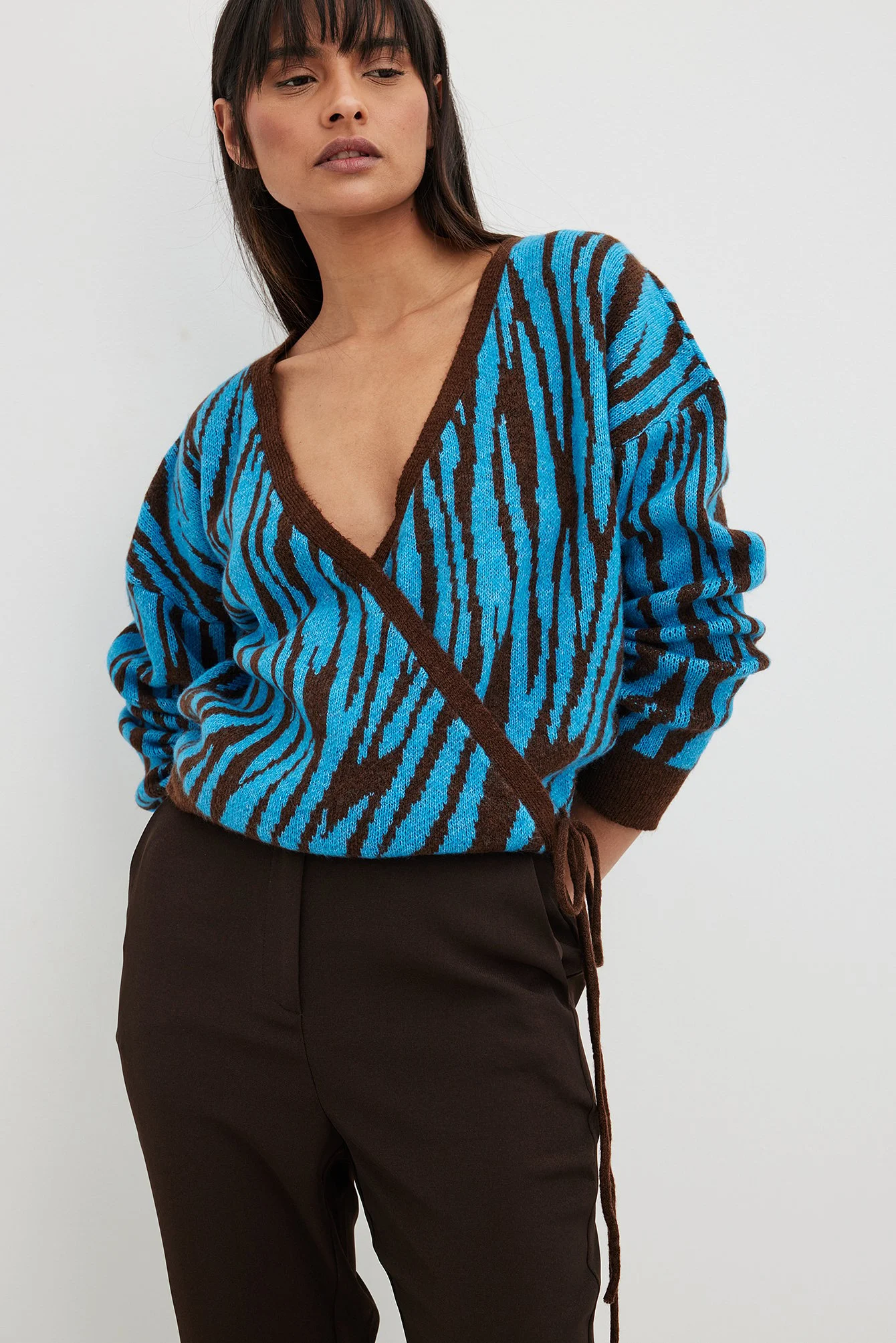 Jacquard Strickpullover in Wickeloptik
