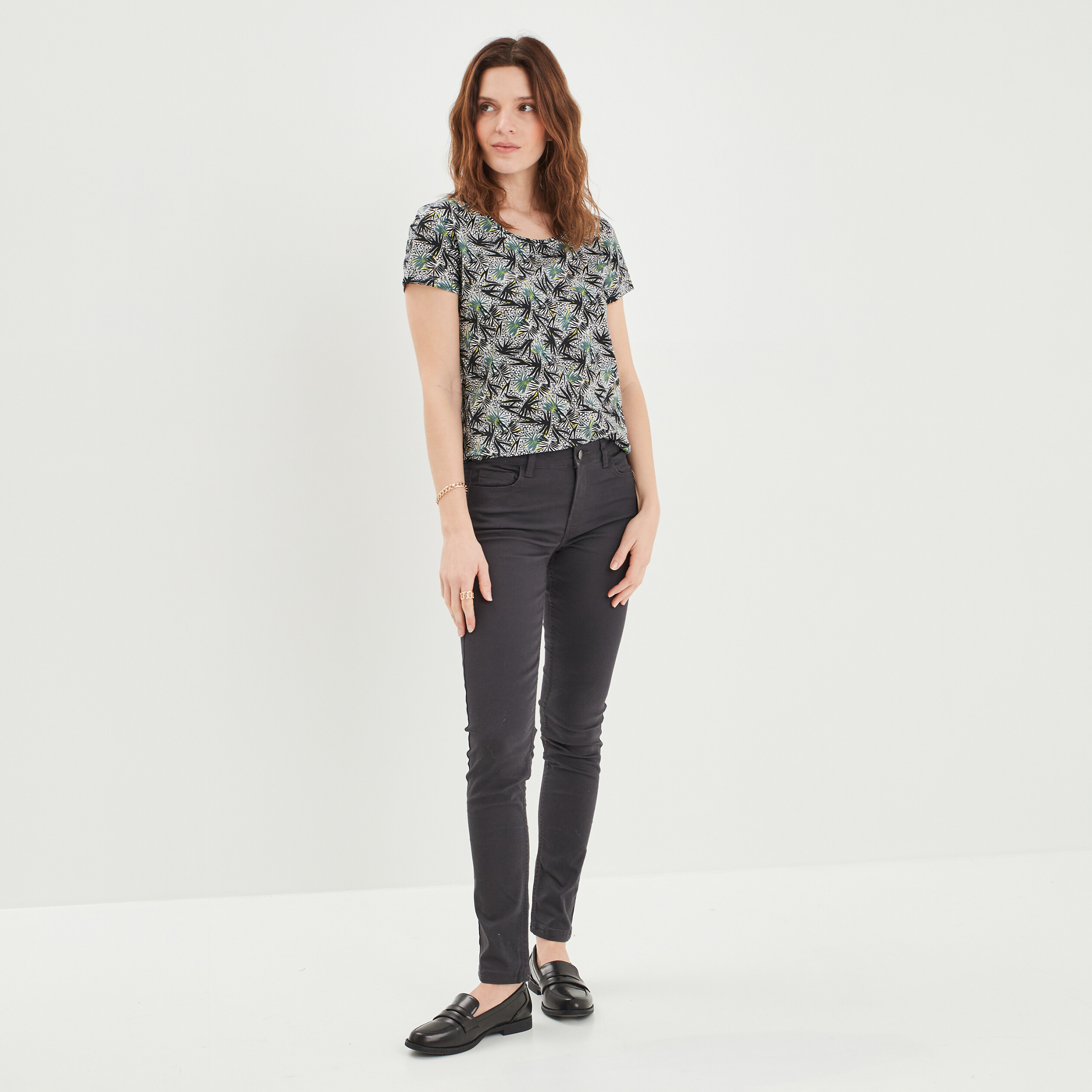Pantalon slim taille normale gris foncé femme | La Halle