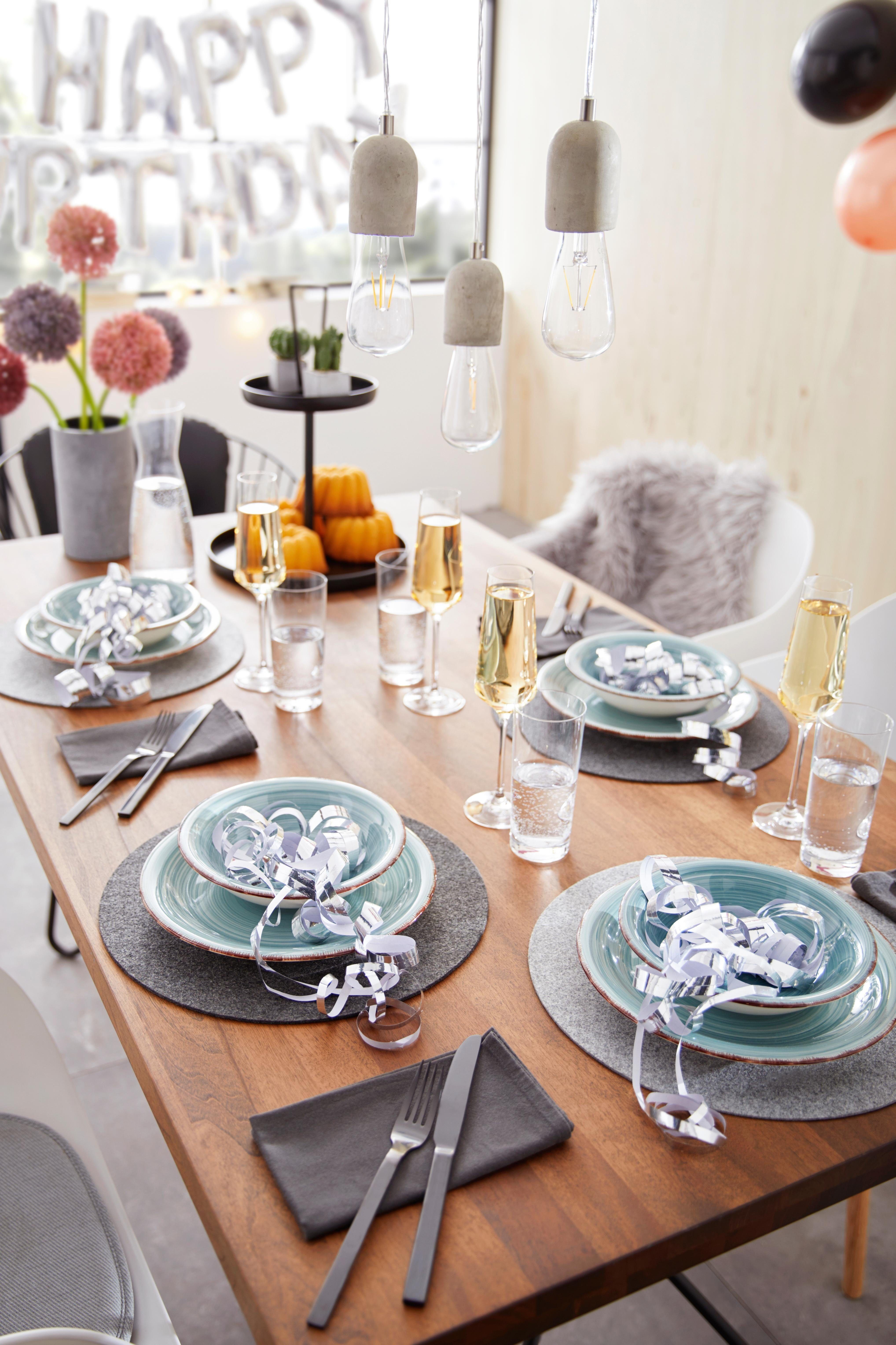 Home affaire Tafelservice Teller Set, Geschirr-Set Bel Tempo (12-tlg), 6 Personen, Keramik, rustikale Holzoptik mit Spiraldekor, 12 Teile, für 6 Personen