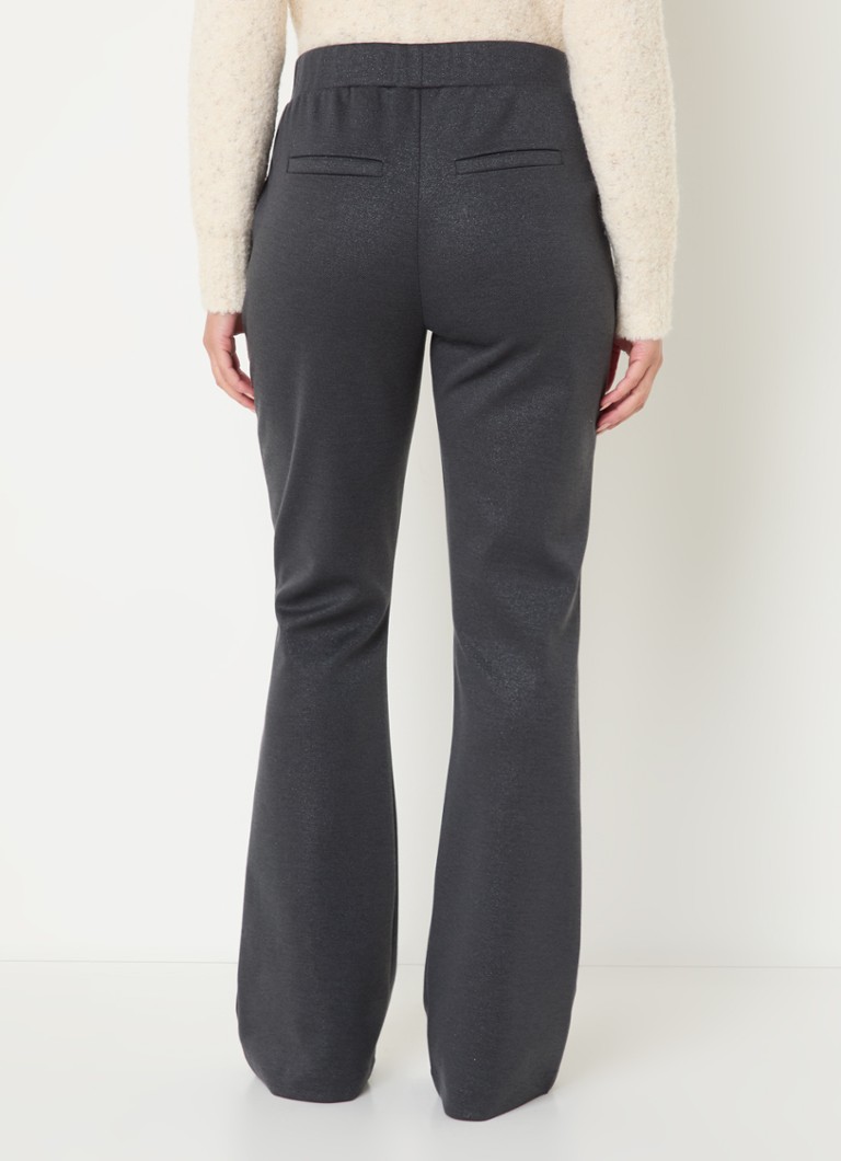Pantaloni a zampa a vita alta color espresso con inserti in lurex