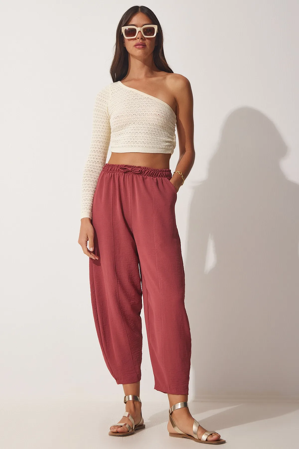 Happiness İstanbul  Shalwar-Hose aus getrocknetem Rosenleinen für Damen CI00036