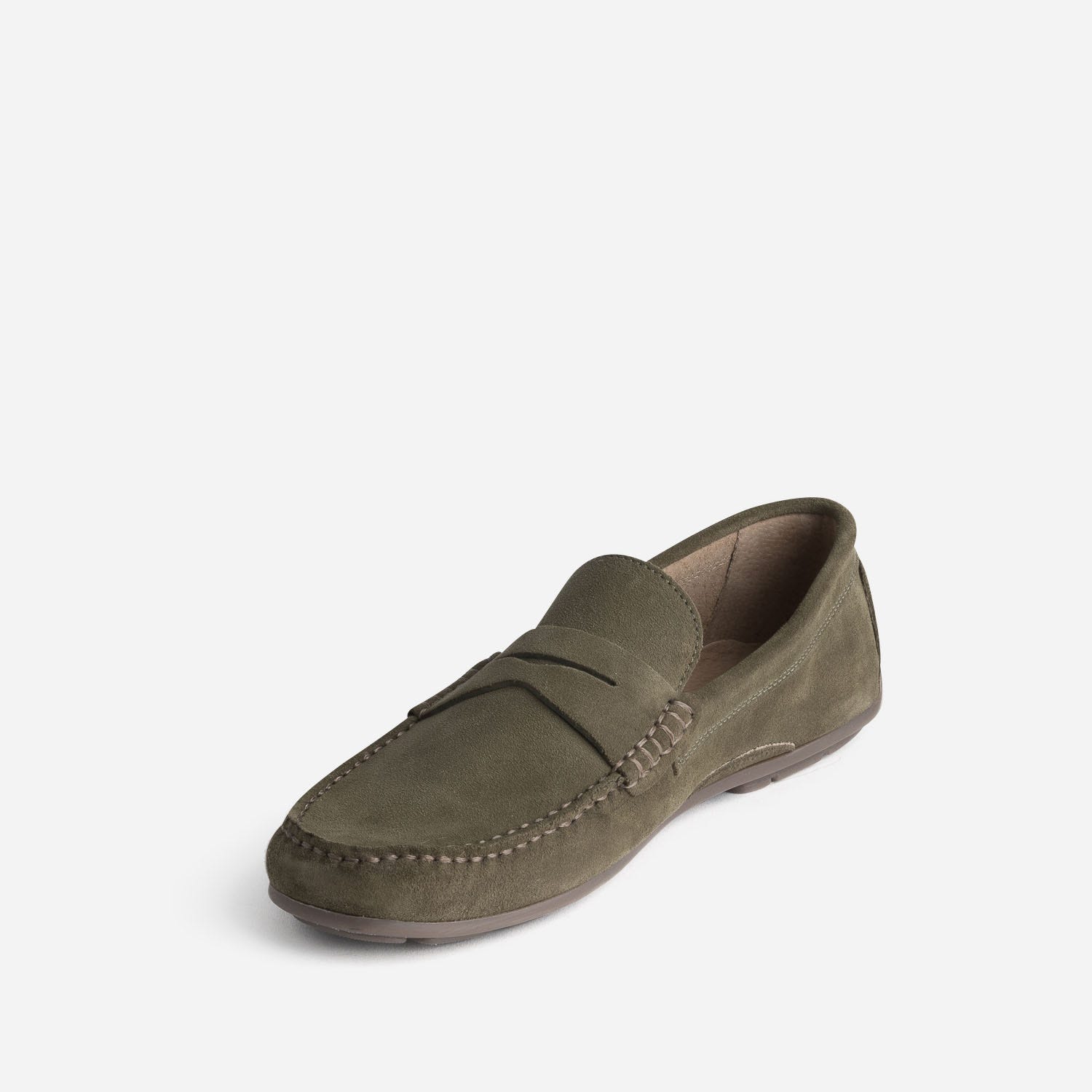 Mocassin kaki éco-conçu en cuir velours