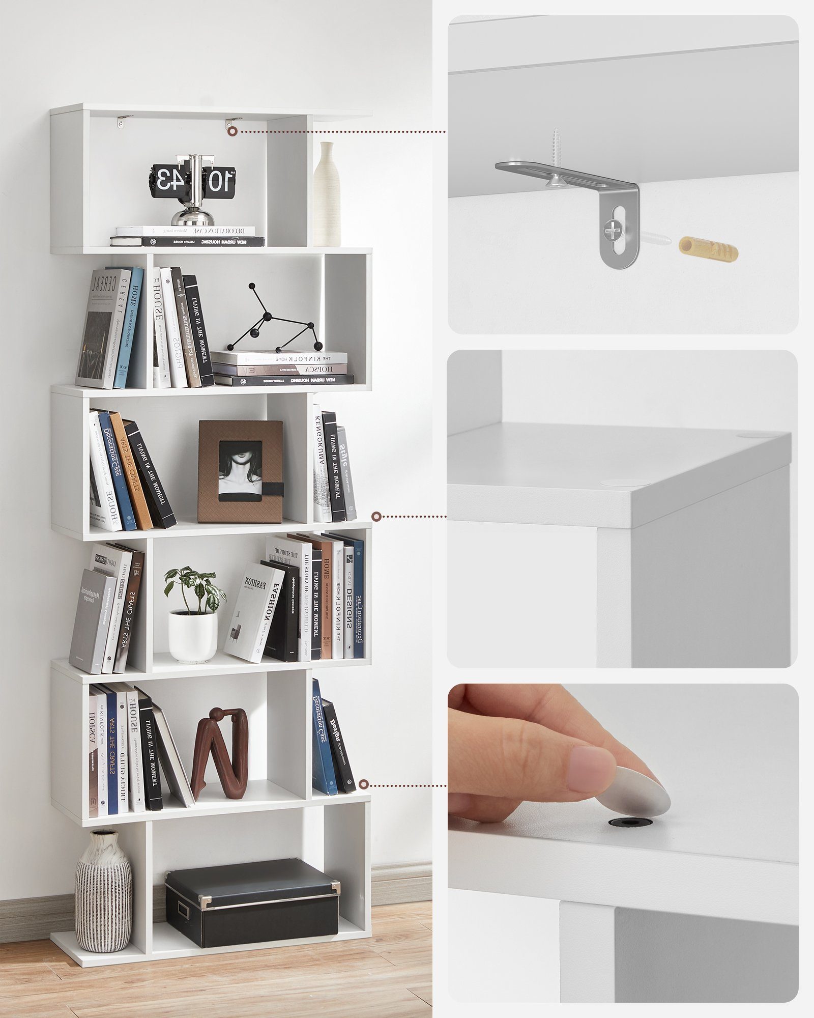 VASAGLE Bücherregal, 1-tlg., Standregal, Stabil, Einfache Montage