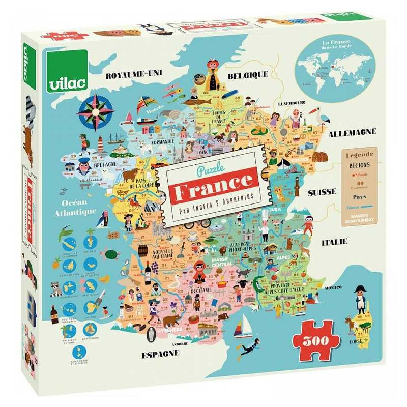 Puzzle Carte de france 300pcs Ingela P. arrhenius, Vilac