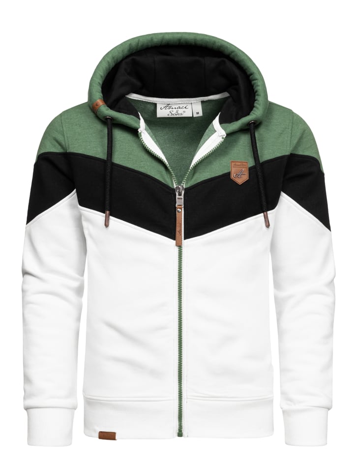Amaci&Sons Sweatjacke im Block-Design ARDMORE in Grün/Schwarz/Weiß günstig kaufen