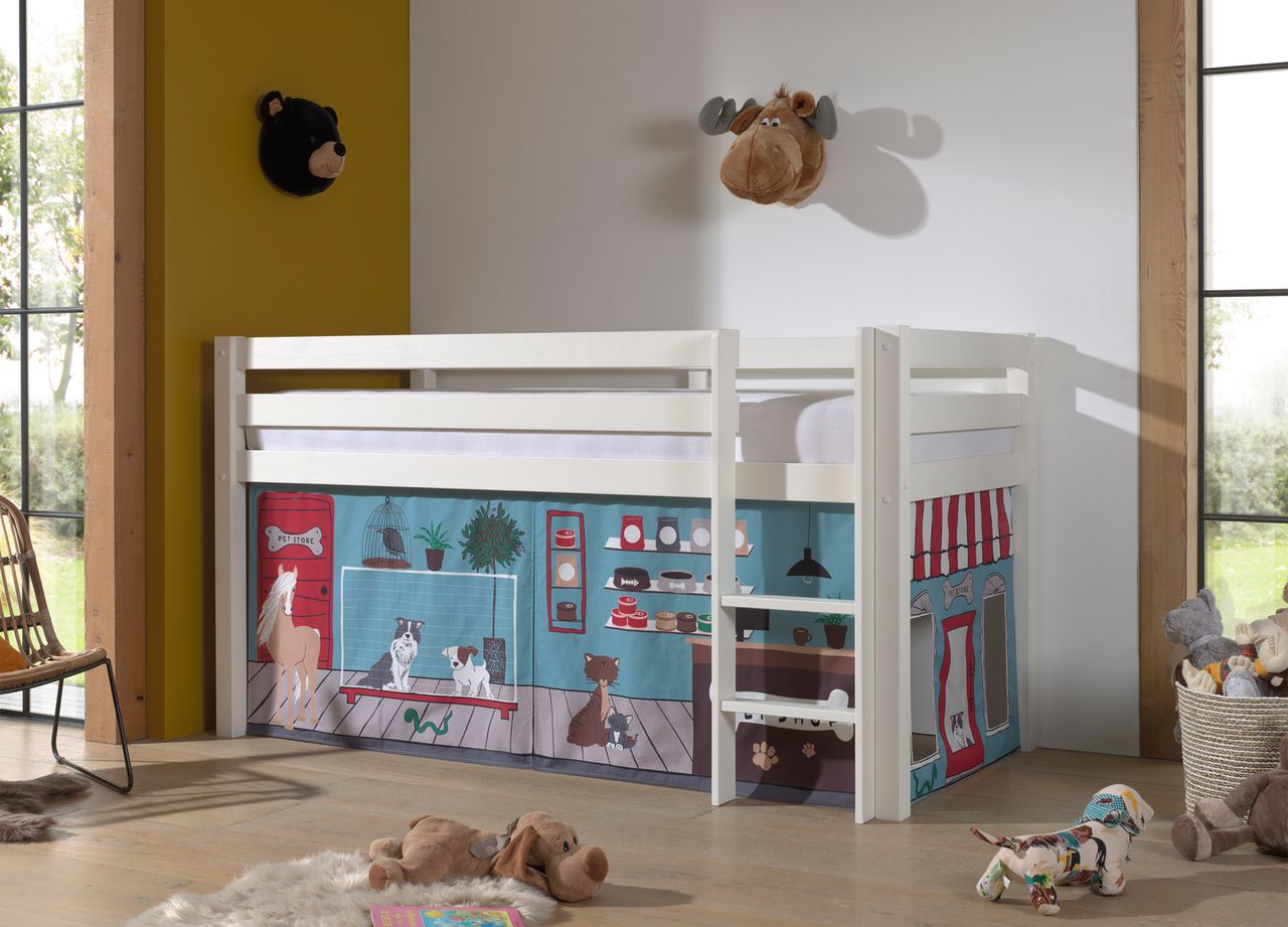 VIPACK Halbhohes Bett PINO, mit Textilset 