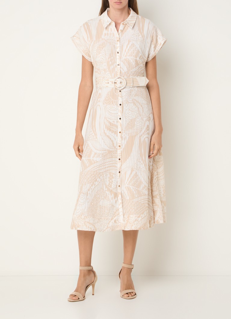 Rochie midi cămașă Phase Eight Mandi cu imprimeu cu frunze și curea.