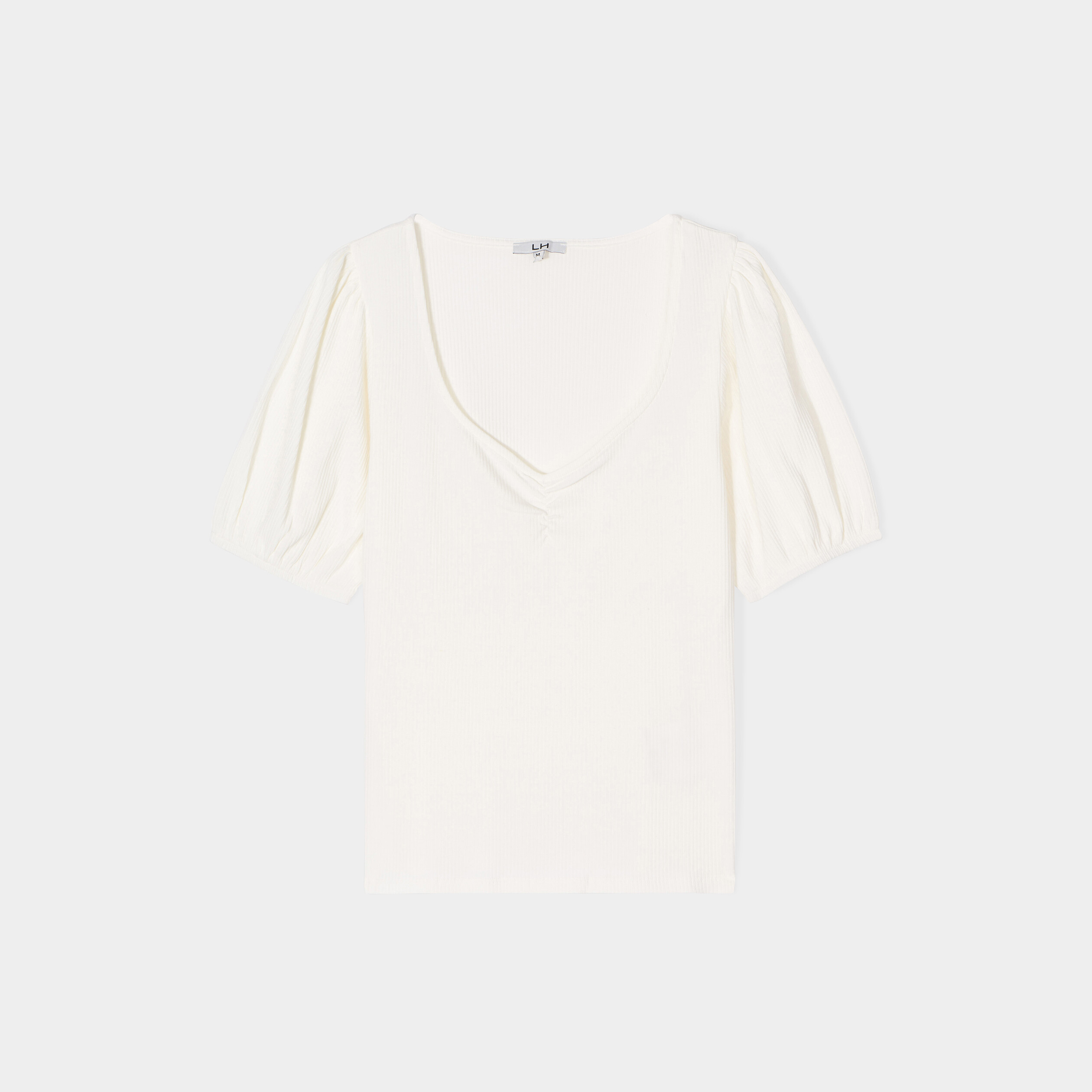 T-shirt manches ballons col en V blanc femme | La Halle