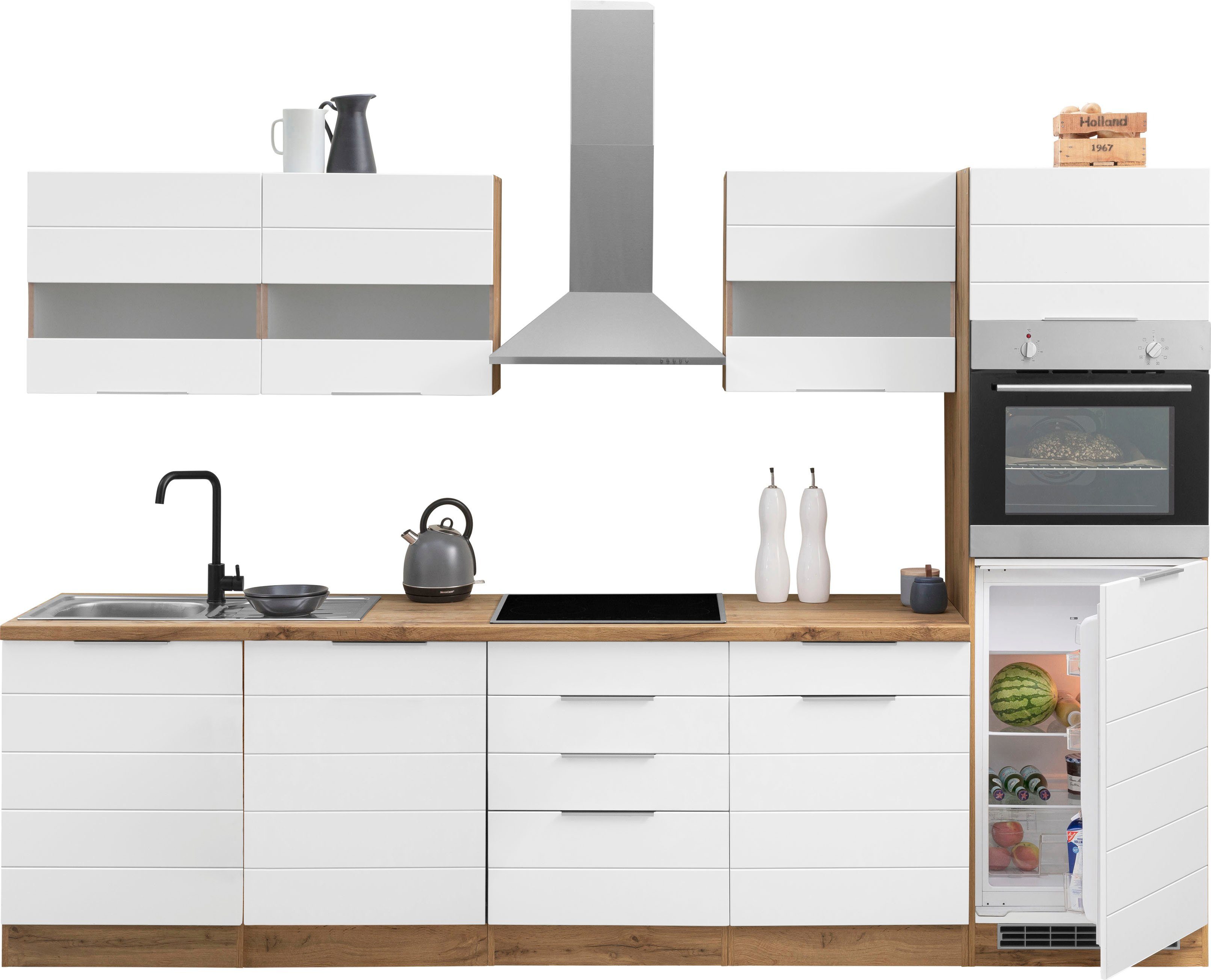 HELD MÖBEL Küche Luhe, 300 cm breit, wahlweise mit oder ohne E-Geräten, gefräste MDF-Fronten