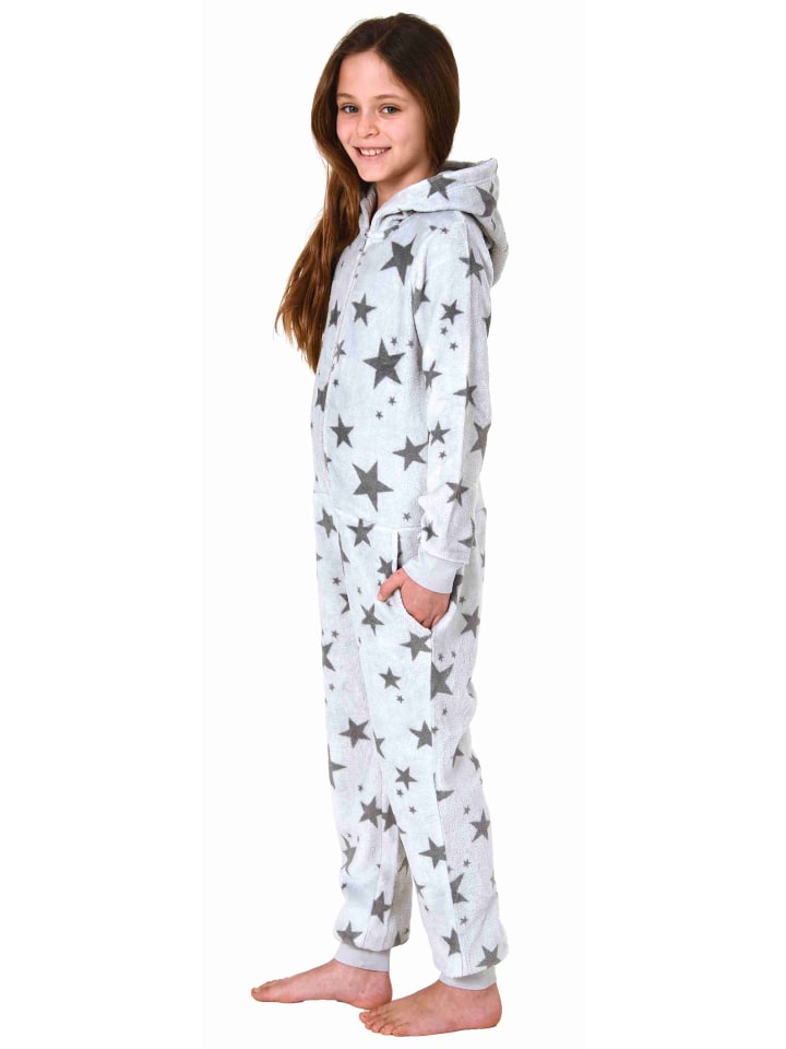 NORMANN Jumpsuit Overall Schlafanzug Pyjama langarm Sterne - 70322 in grau günstig kaufen