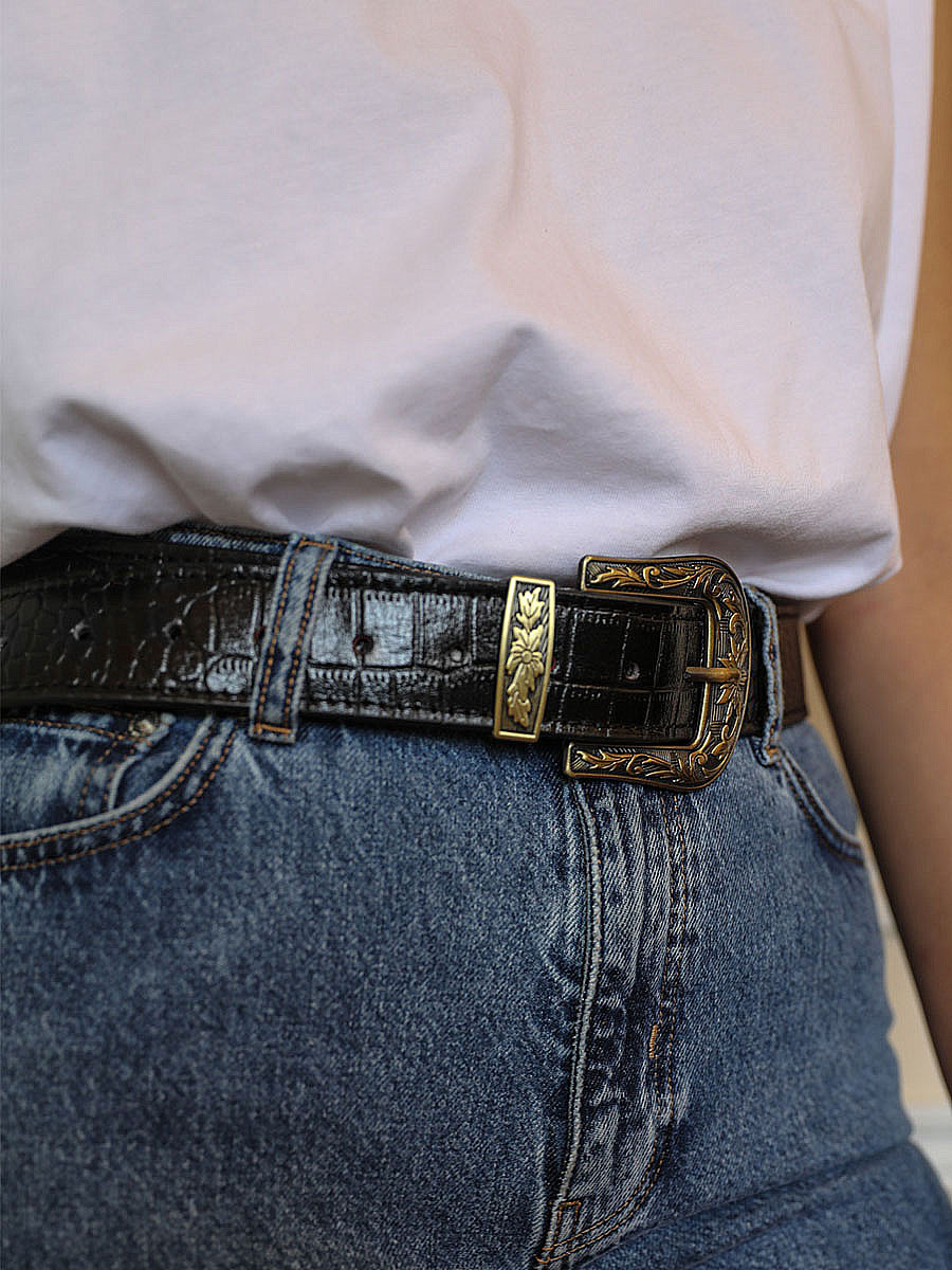 LaCeinture Western Alligator - Noir de Jais