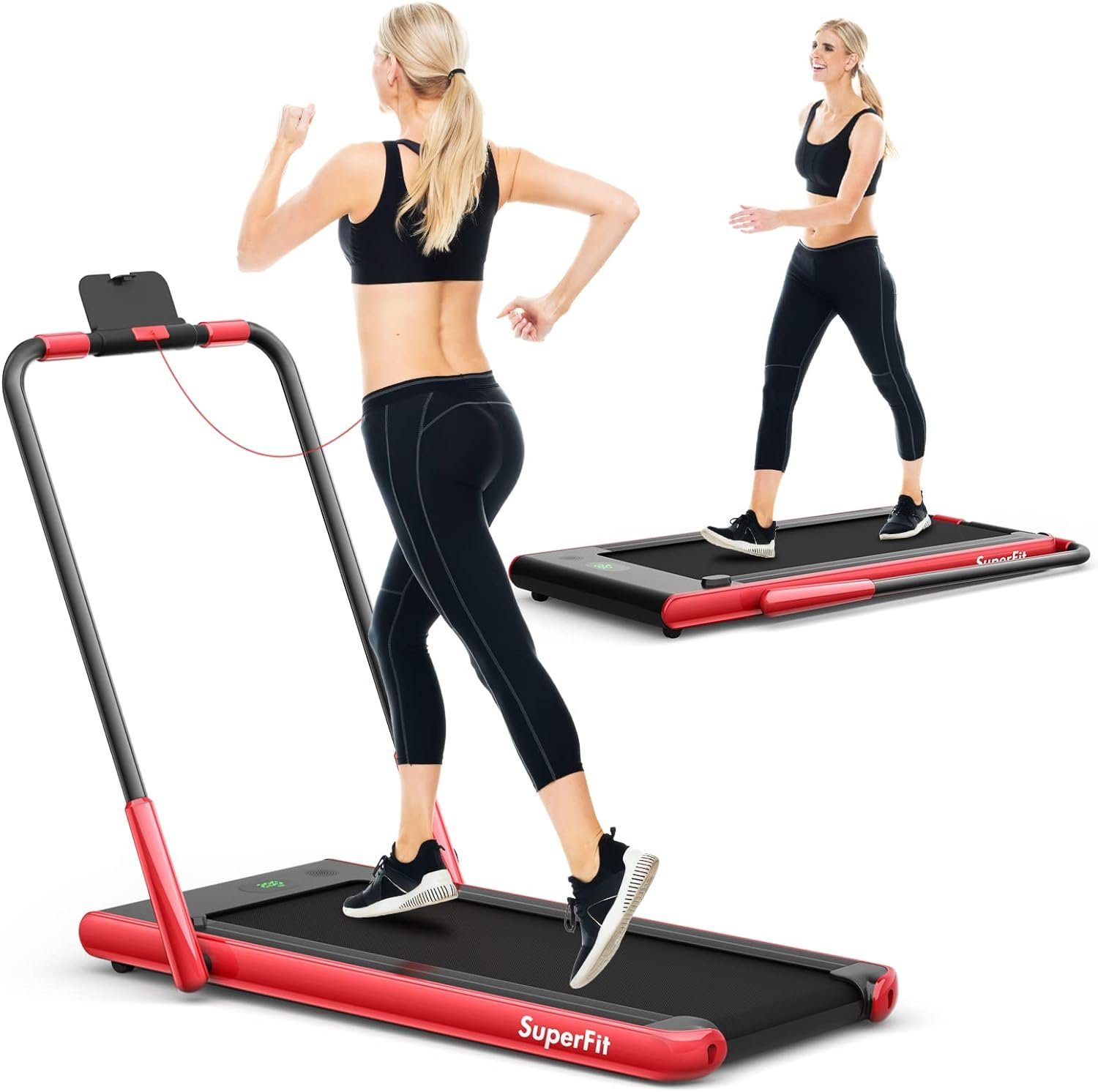 COSTWAY Laufband (2 in 1 Laufband klappbar 2,25HP, Walking Pad unter dem Schreibtisch), mit APP, Bluetooth und Fernbedienung, 1-12 km/h, Laufband für Zuhause