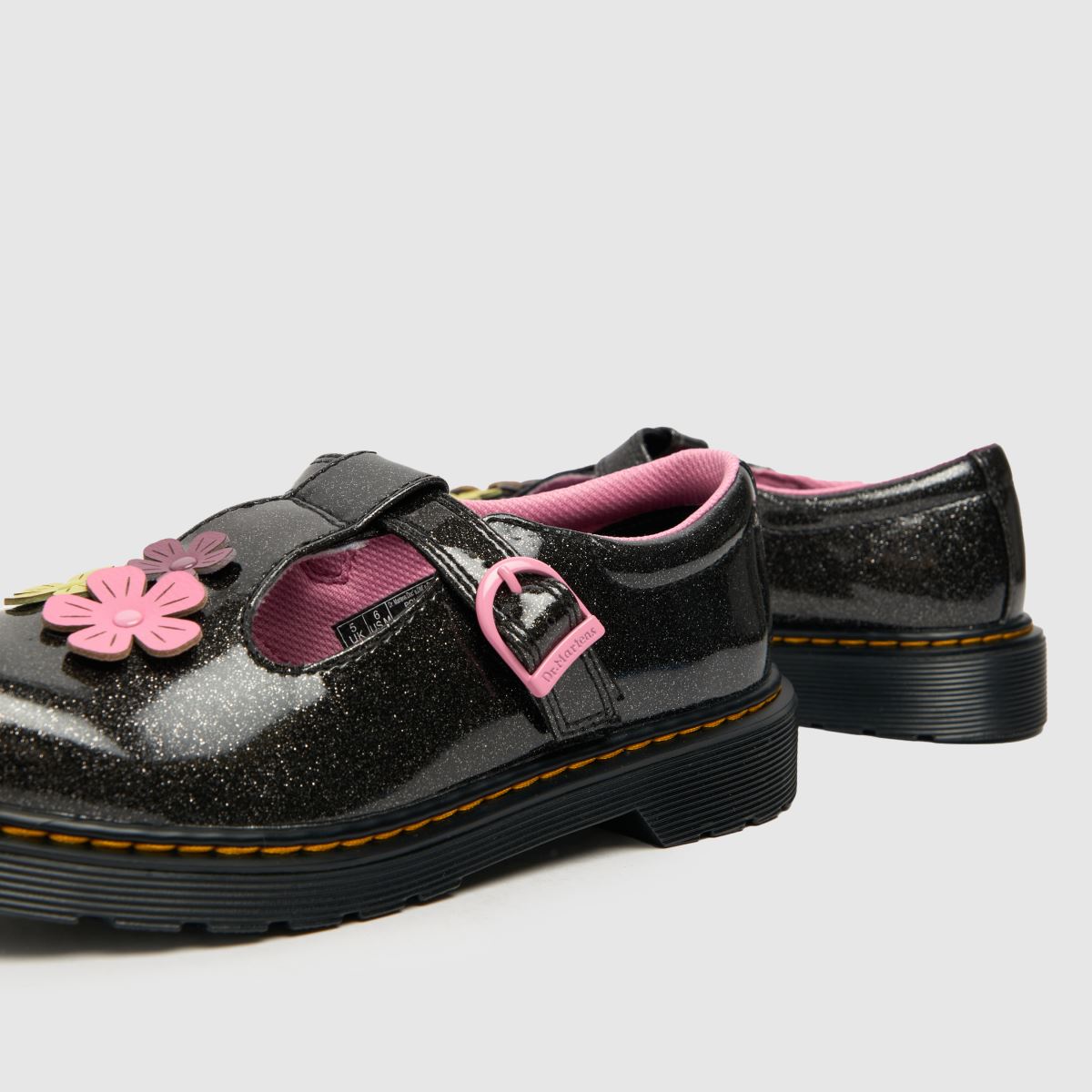 Dr. Martens črni bleščeči otroški čevlji Polley Glitzy za dekleta