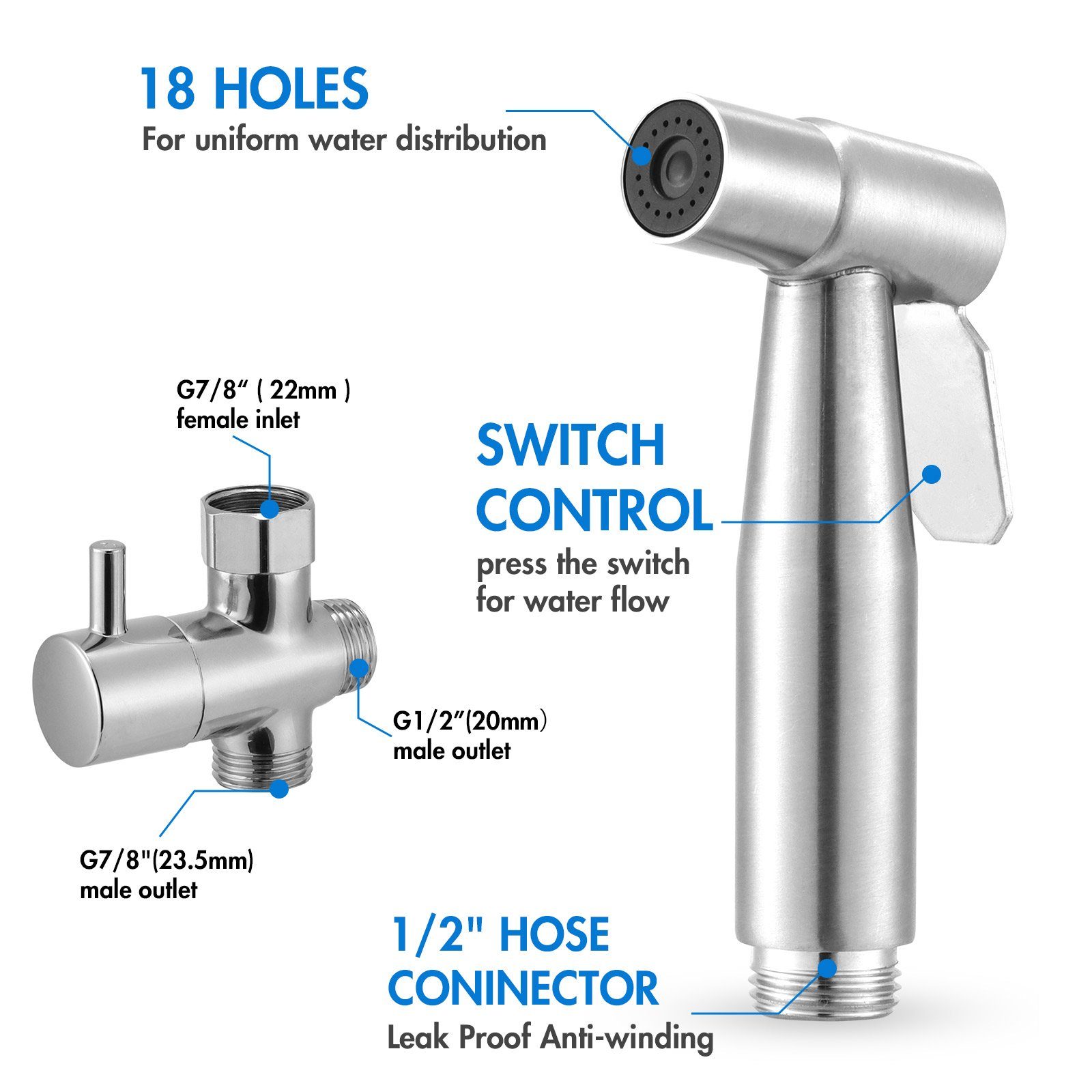 BlingBin Bidetarmatur Bidet Edelstahl Handbrause handgehaltenes Bidet-Toilettensprühgerät (1 Set, 1-St) Bidet Set mit Handbrause