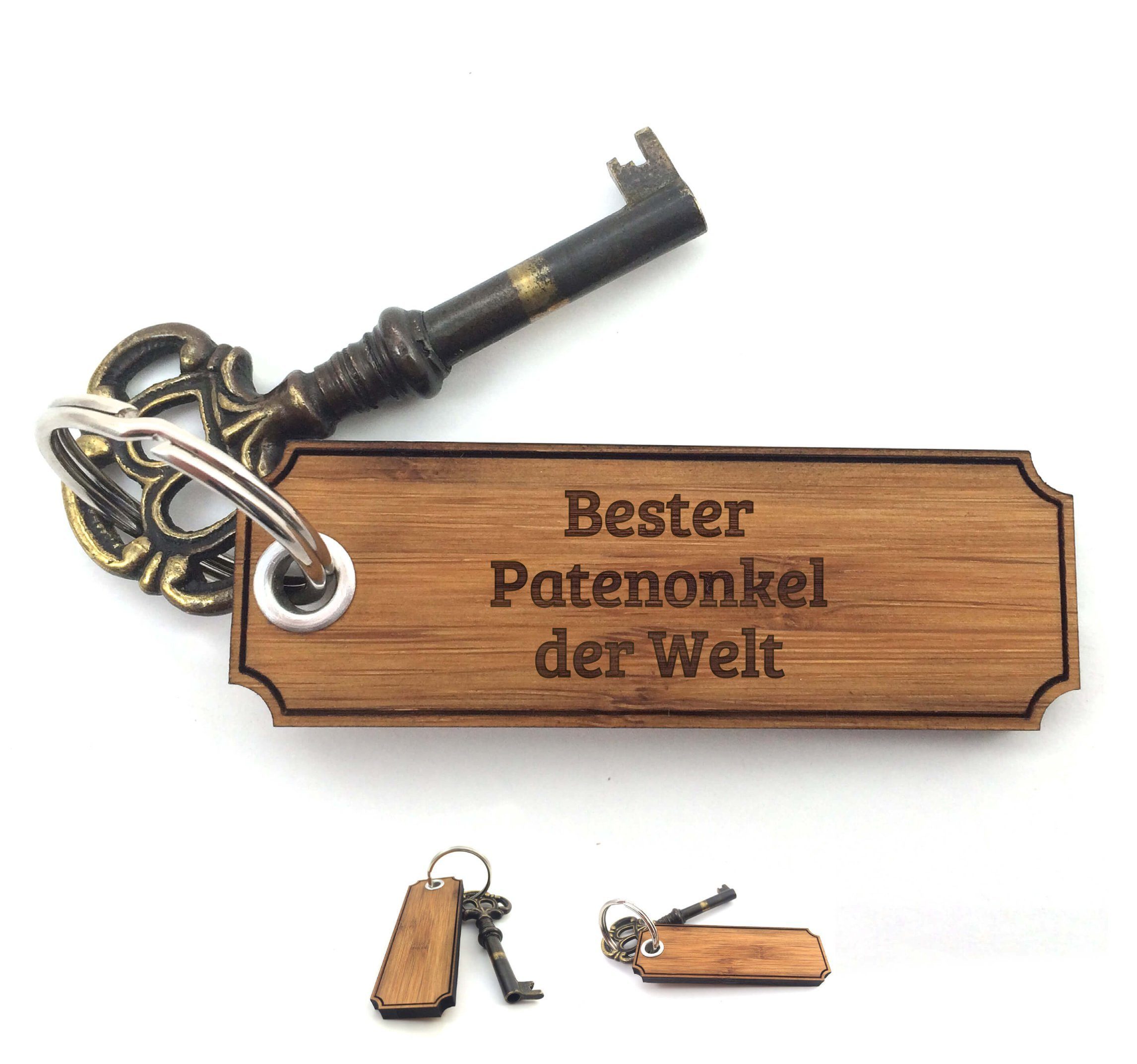 Mr. & Mrs. Panda Schlüsselanhänger Patenonkel - Bambus - Geschenk, Kleinigkeit, Taufe, Bester, Anhänger, Glücksbringer, Gravur, Schenken, Taschenanhänger, Geschenke, Schlüsselanhänger (1-tlg)