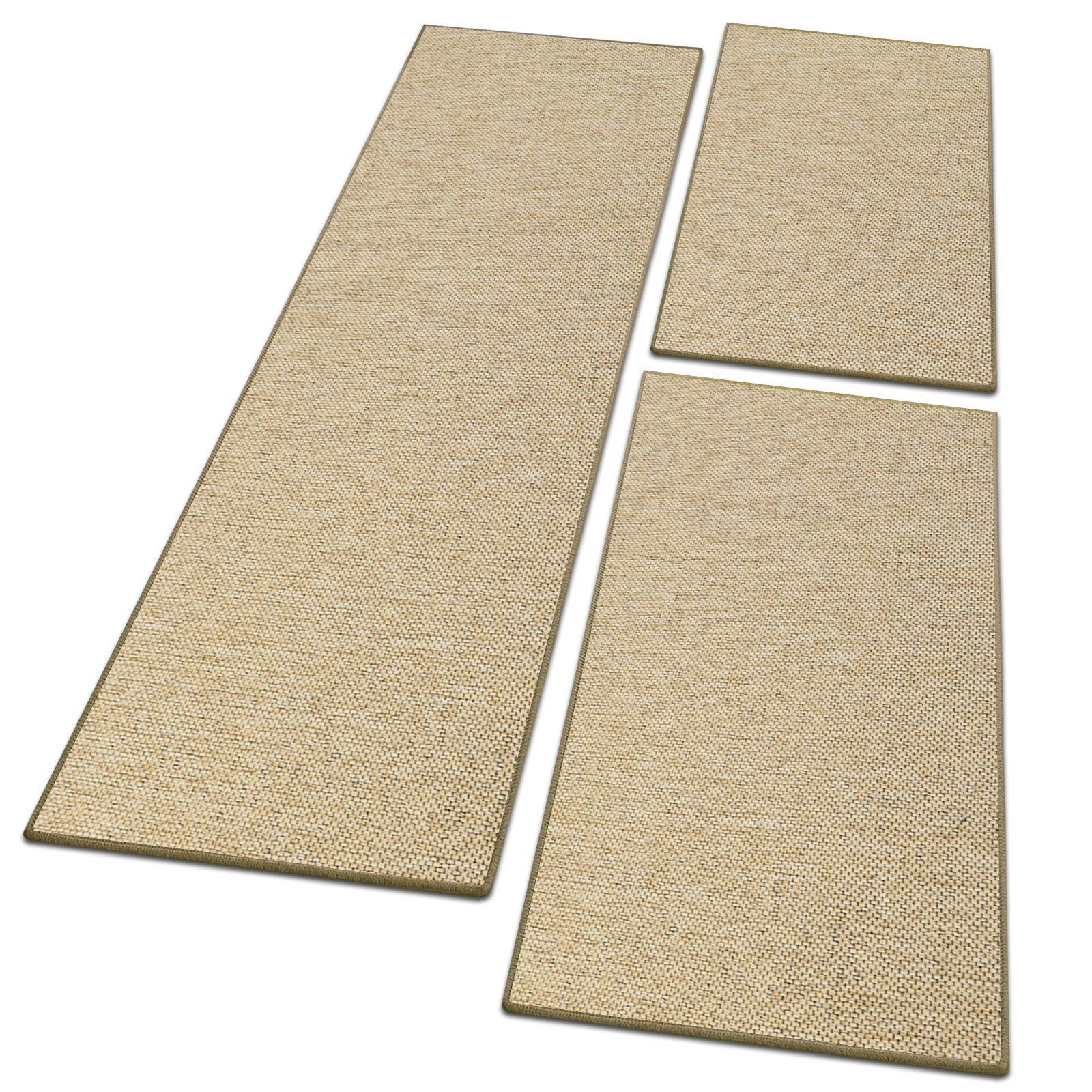 Bettumrandung Sabang Natur, 3 Größen, Teppichläufer, ideal im Schlafzimmer Floordirekt, Höhe 3.5 mm, (3-tlg), in Sisal-Optik