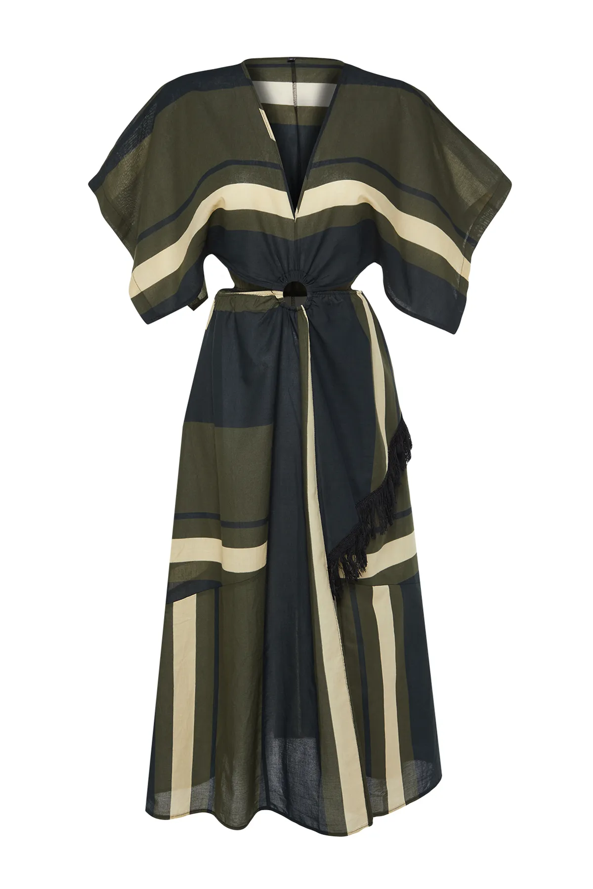 Trendyol Collection  Gestreiftes Midi-Strandkleid aus 100 % Baumwolle mit gewebtem Cut-Out/Fenster und weitem Schnitt TBESS24EL00032