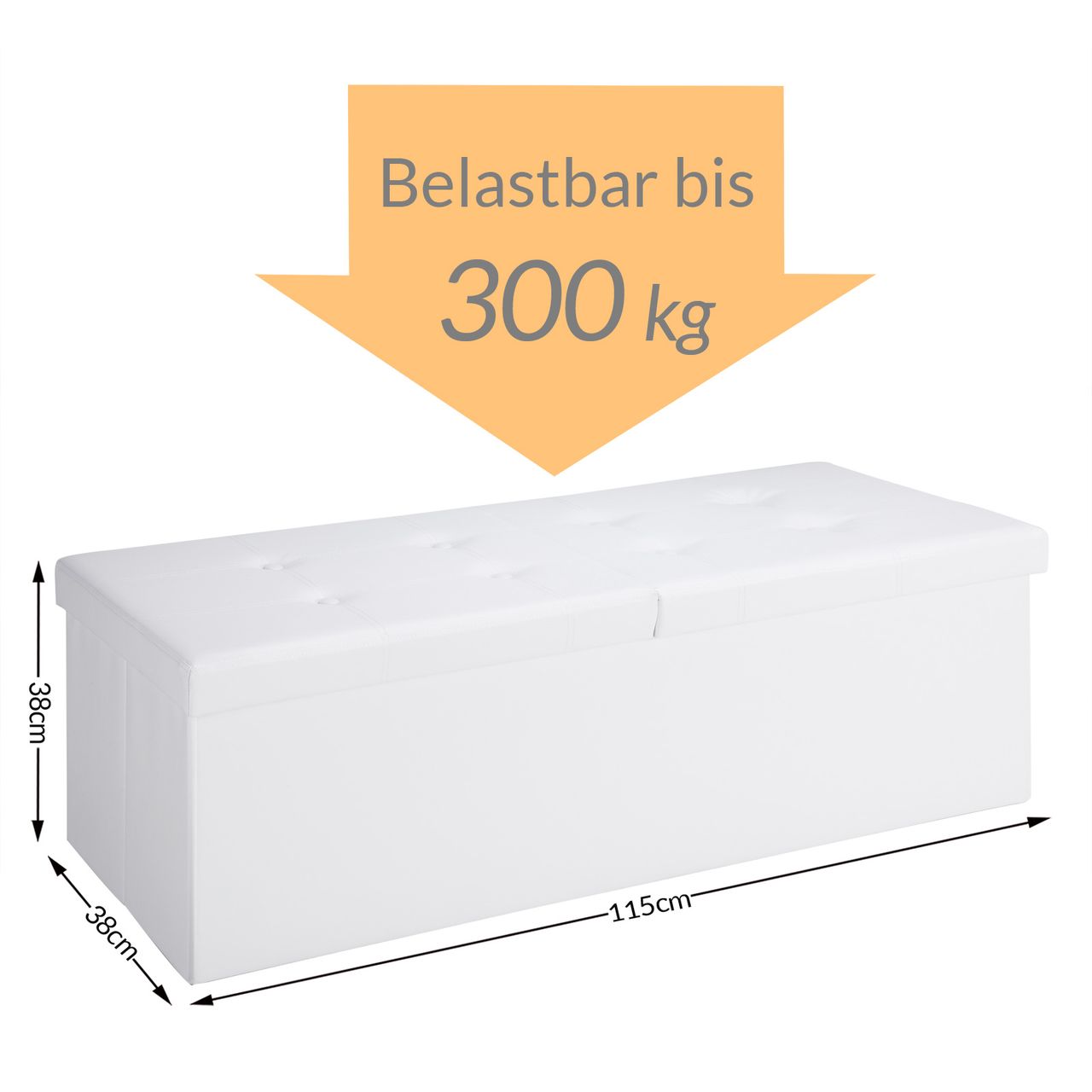 Casaria Sitzbank Weiß 115x38x38cm mit Klappdeckel