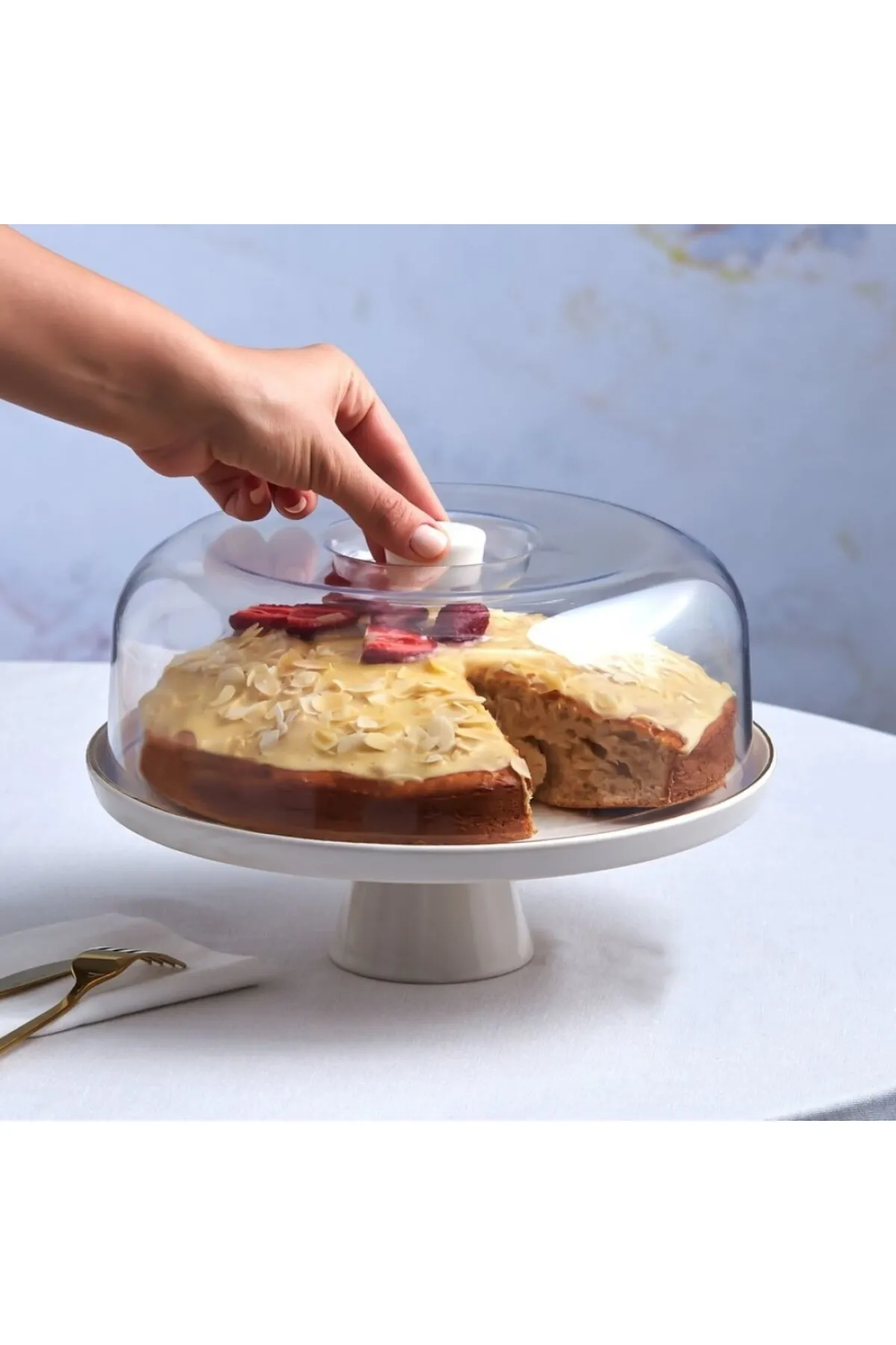 Karaca  Rehaus Calvin Foot Cake Fanus 28 cm, Weib, Kuchen und Torten, Servierplatte, Stilvoll, Sauber, Nachh